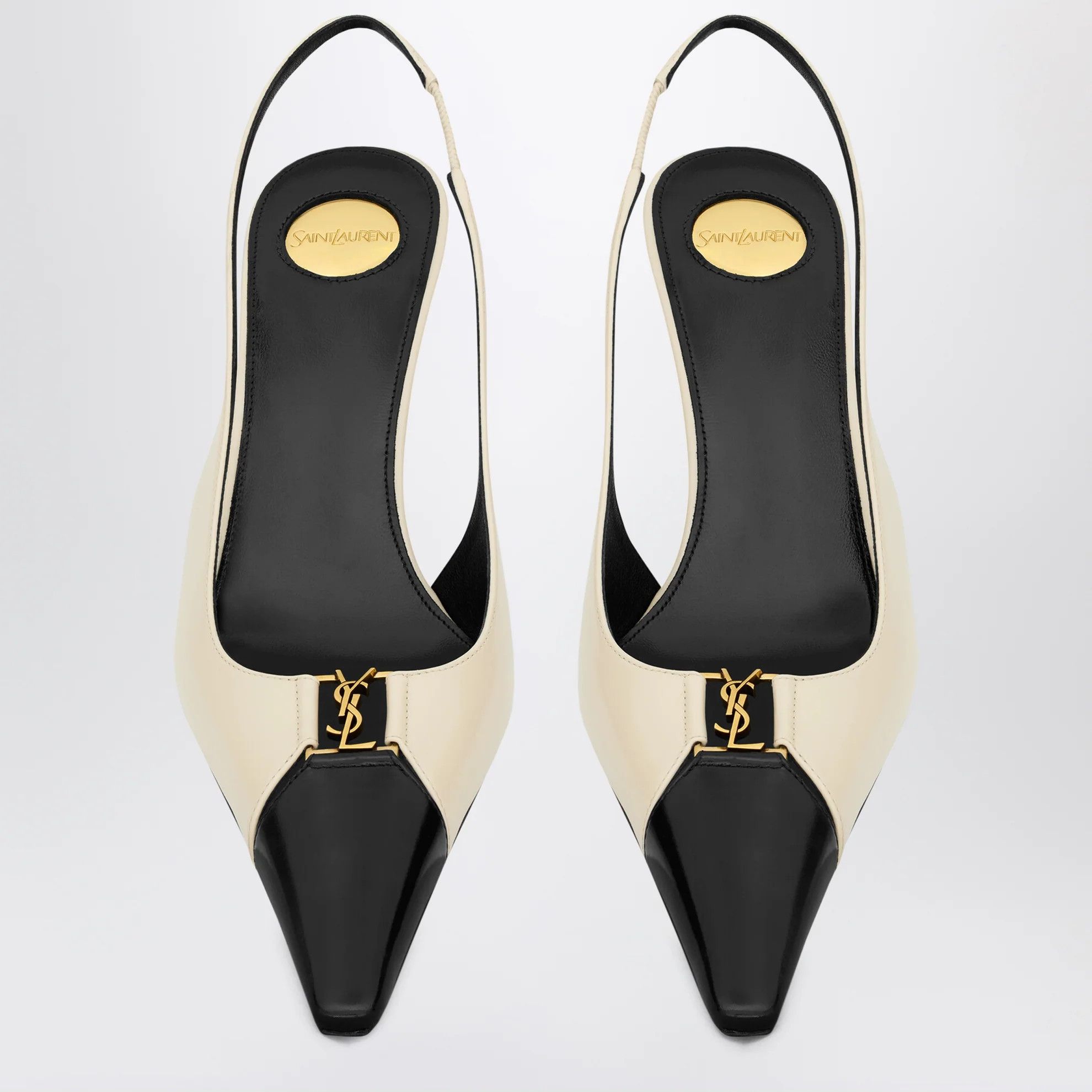 Saint Laurent Paris o1d2blof0526 Leather Slingback Pumps in White/Black Size US 10 / IT 40 - 3 Thumbnail
