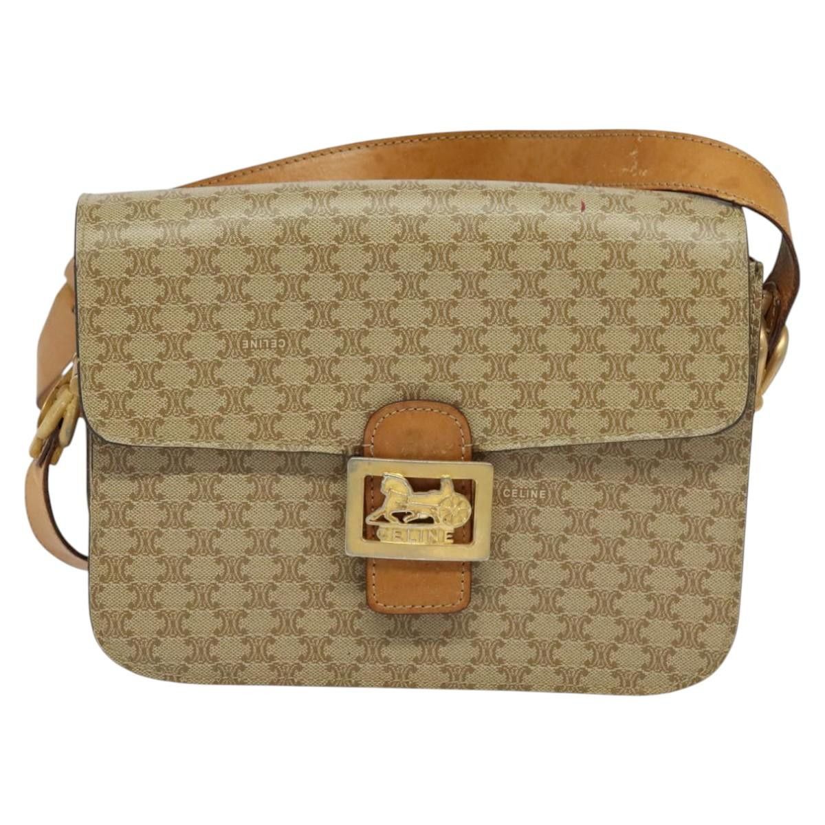 Celine CELINE Macadam Canvas Horse Carriage Shoulder Bag Beige Gold Size ONE SIZE - 2 Thumbnail