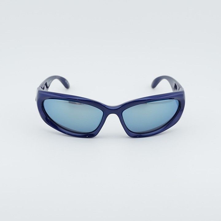 Balenciaga Balenciaga BB0157S 009 Sport Sunglasses Blue Geometric Frame Size ONE SIZE - 5 Thumbnail