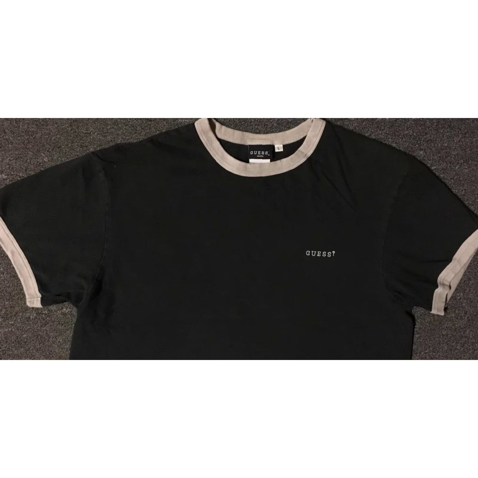 Vintage VINTAGE GUESS Shirt Men S Black 90s USA Distressed Faded Spellout Ringer 80s 90s Grunge Rock Surf Skate ASAP Size US S / EU 44-46 / 1 - 4 Thumbnail