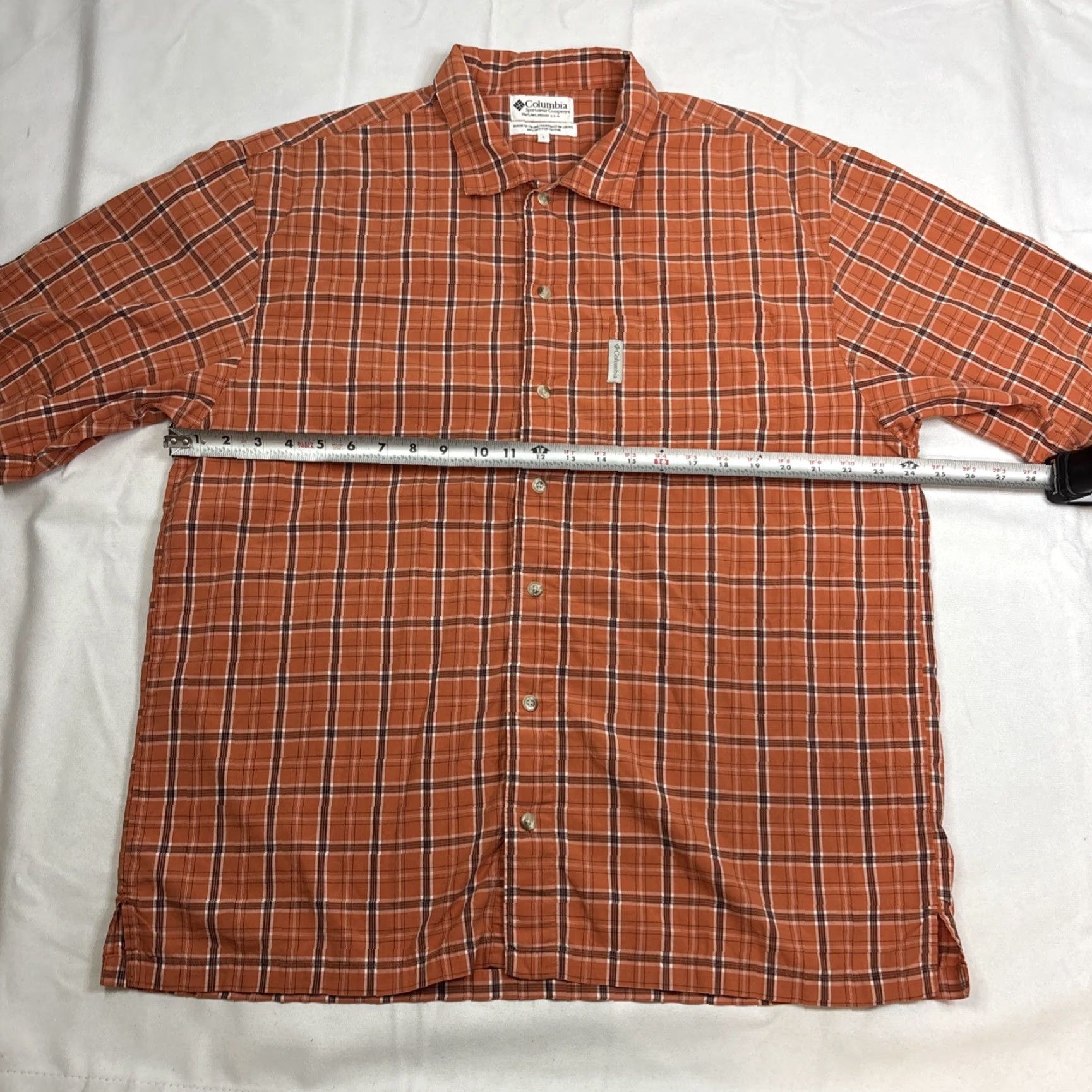 Vintage Columbia Shirt Mens Large Orange Brown Blend Plaid Short Sleeve Button-Up Size US L / EU 52-54 / 3 - 4 Thumbnail
