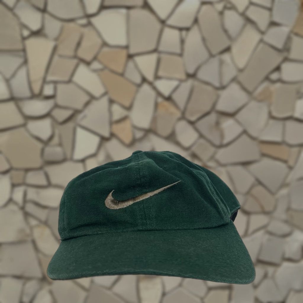VINTAGE Nike Baseball Cap Men One Size Green Canvas Adjustable
