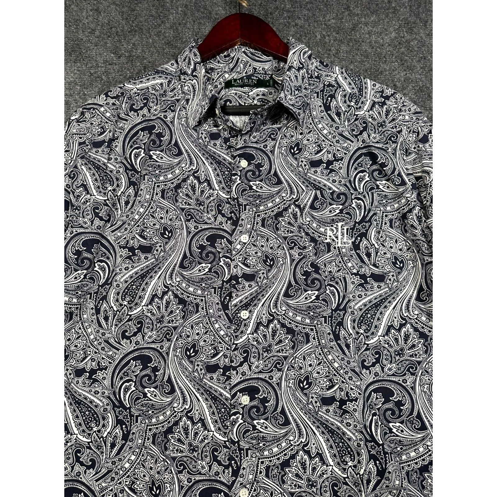 Ralph Lauren Lauren Ralph Lauren Womens Top Large Blue Paisley Cotton 3/4 Sleeve Buttons Size L / US 10 / IT 46 - 6 Thumbnail