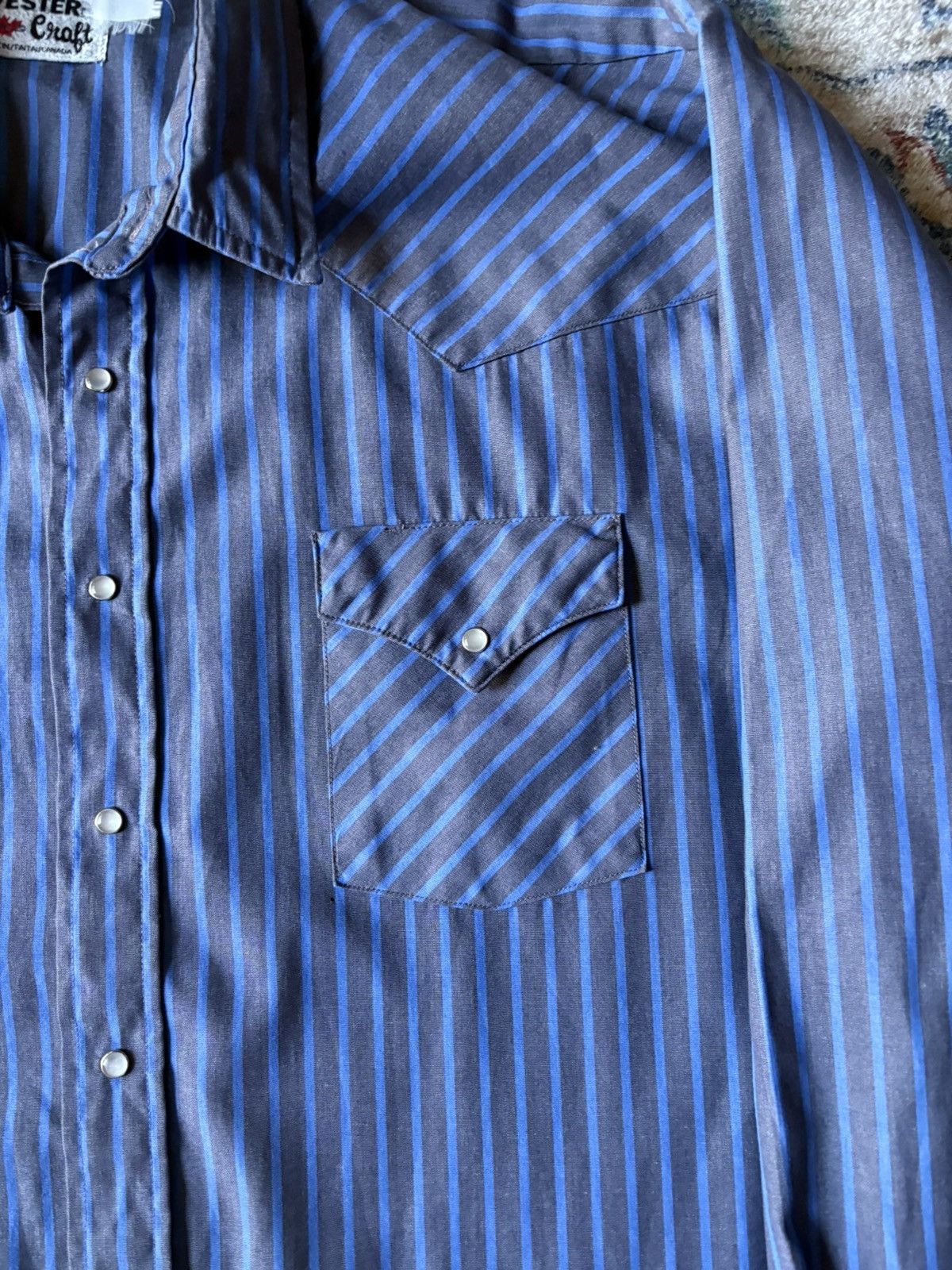 Vintage Vintage Western Craft Blue Pinstriped Pearl Snap Shirt Size US XXL / EU 58 / 5 - 4 Thumbnail