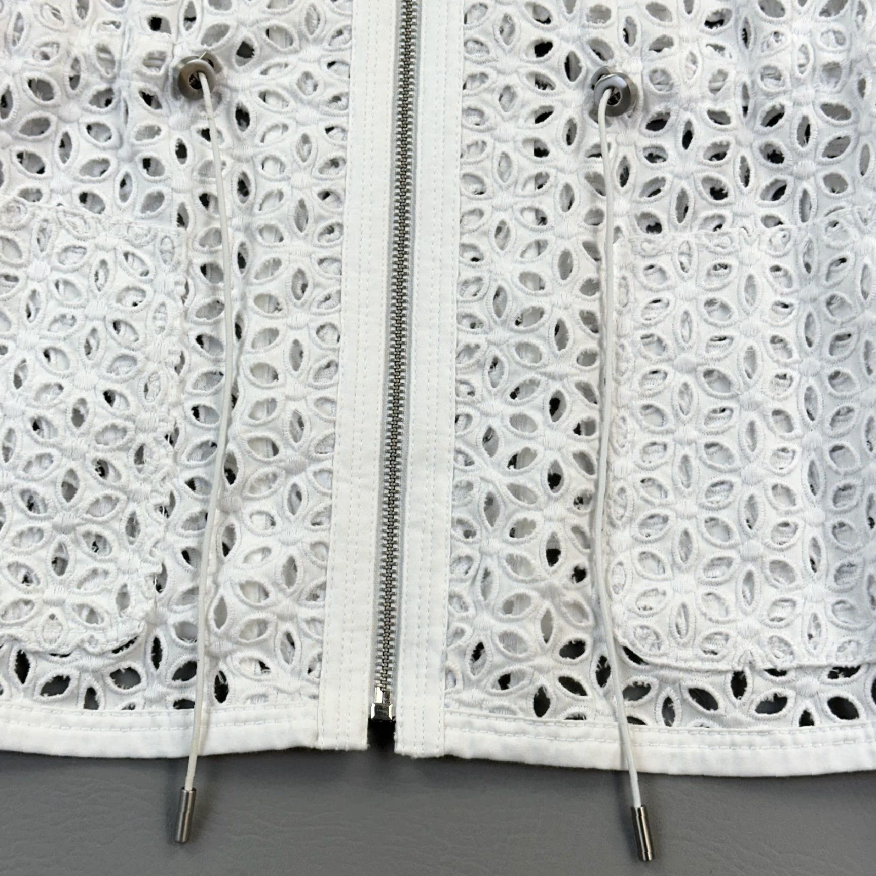 Vintage Etcetera Jacket Women's 16 White Eyelet Embroidered Full Zip Drawstring Boho Jacket DFS Size XXL / US 16-18 / IT 52-54 - 4 Thumbnail