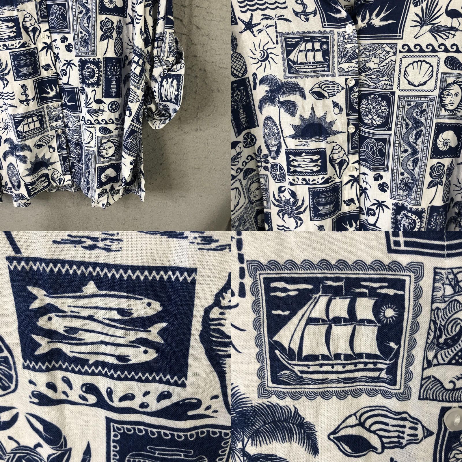 Vintage JANE + DELANCEY Shirt Womens 2X Blue Nautical Print Linen Blend Tunic Beachy Size XXL / US 16-18 / IT 52-54 - 9 Thumbnail