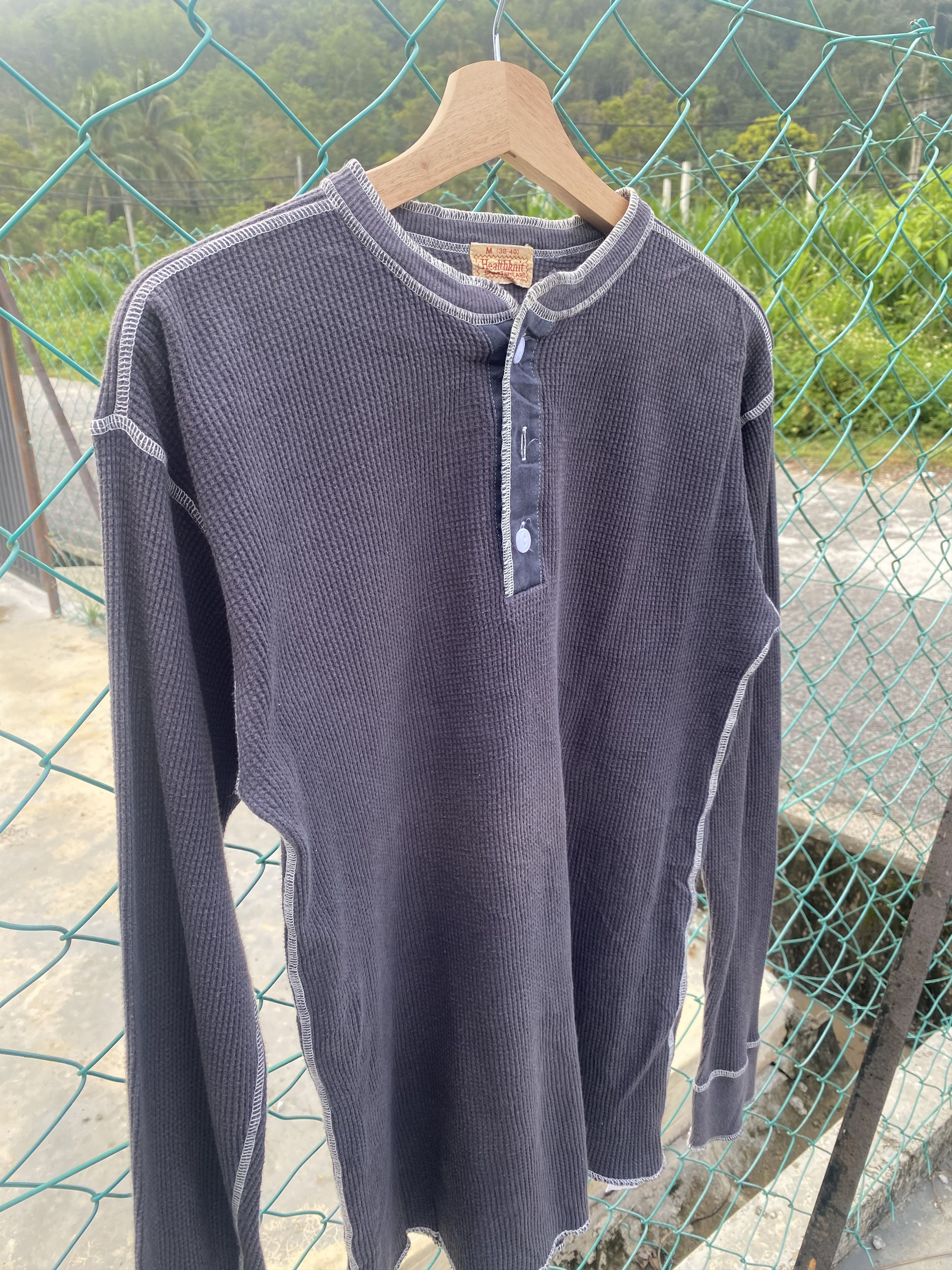 Japanese Brand Healthknit waffle henley shirts Size US M / EU 48-50 / 2 - 4 Thumbnail