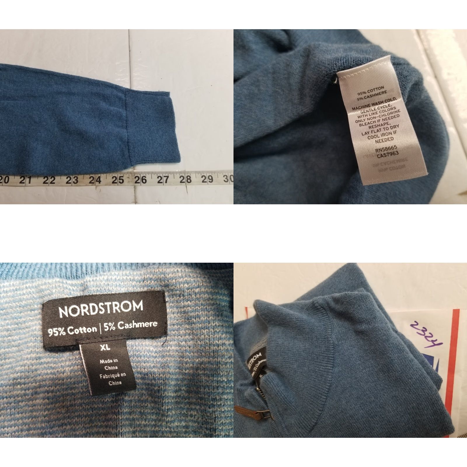 Nordstrom Nordstrom Pullover Sweater 1/4 Zip Men XL Blue Cashmere Cotton Long Sleeve Casual Knit Logo Regular Pullover Winter Fall Golf Label: Nordstrom Size US XL / EU 56 / 4 - 8 Thumbnail