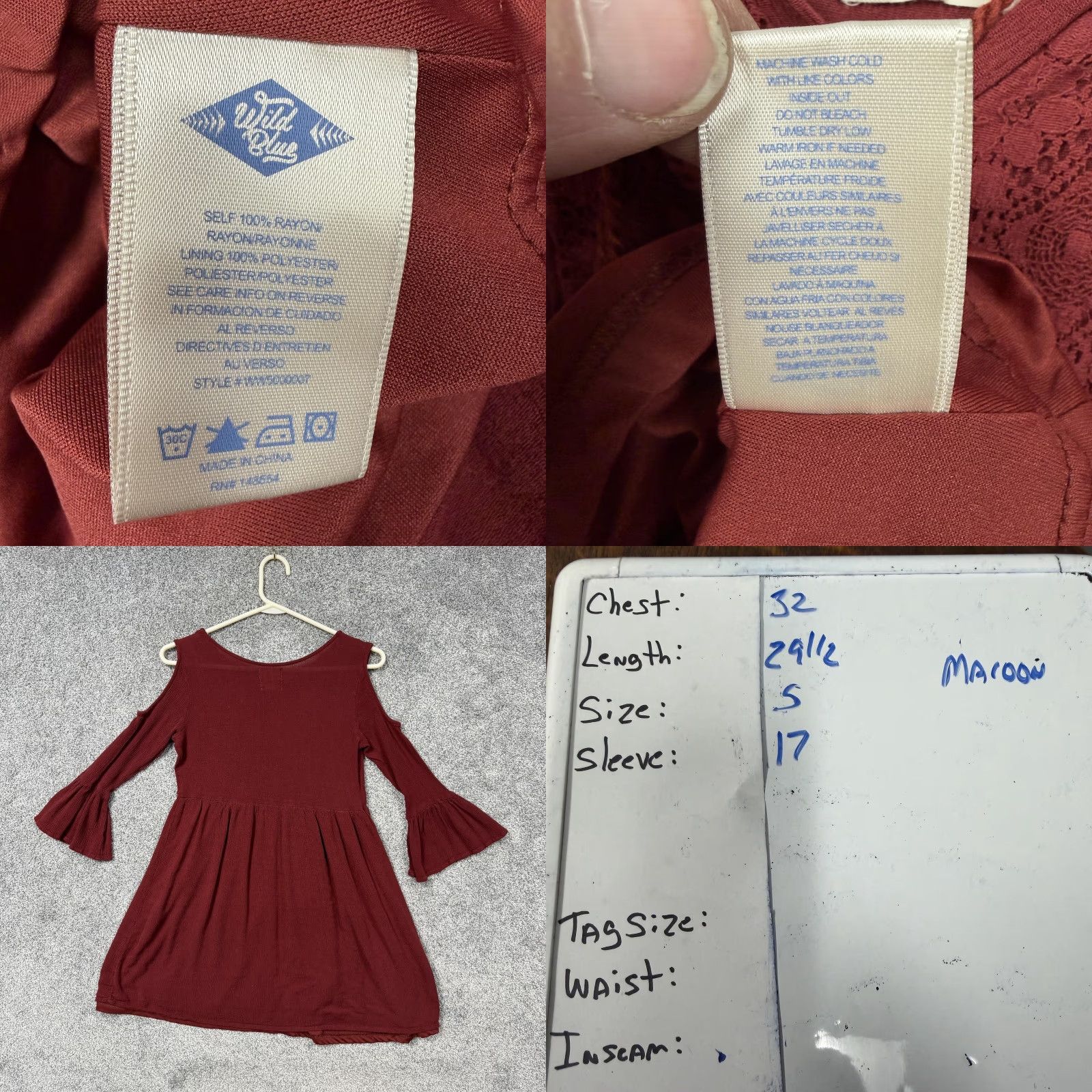Vintage Wild Blue Sadie Robertson Tunic S Maroon Cold Shoulder Tassel Boho Fairycore Size S / US 4 / IT 40 - 8 Thumbnail