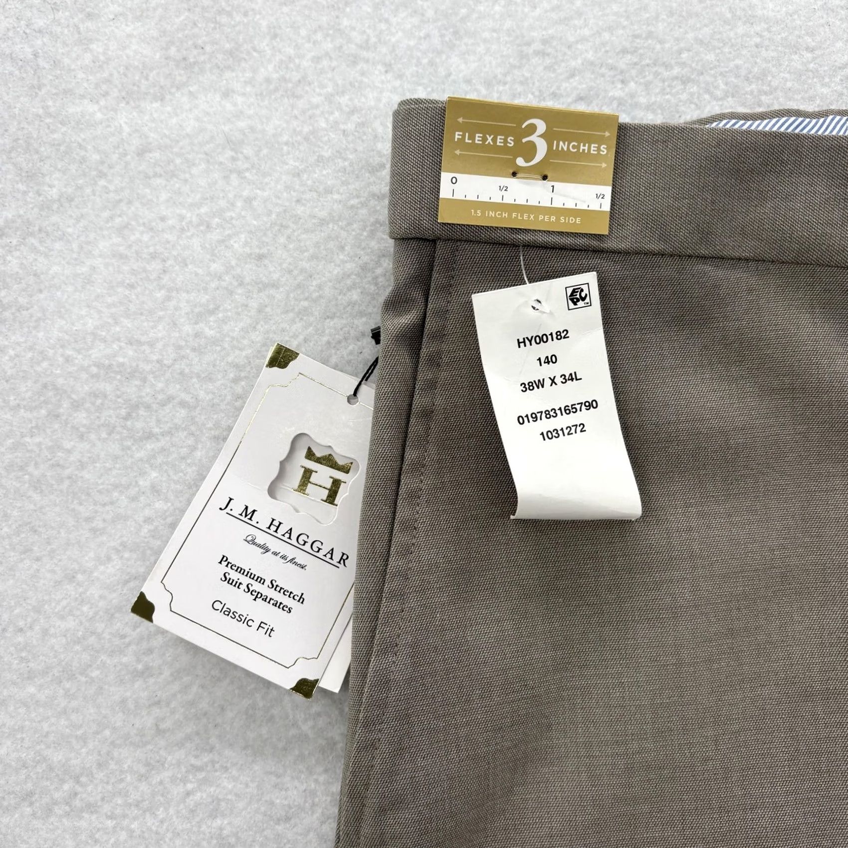Haggar J.M. Haggar Premium Stretch Dress Pants Mens 38x34 Beige Classic Fit Flat Front Pockets Slim Straight Slant Pocket Business Formal Wedding Size US 38 / EU 54 - 3 Thumbnail