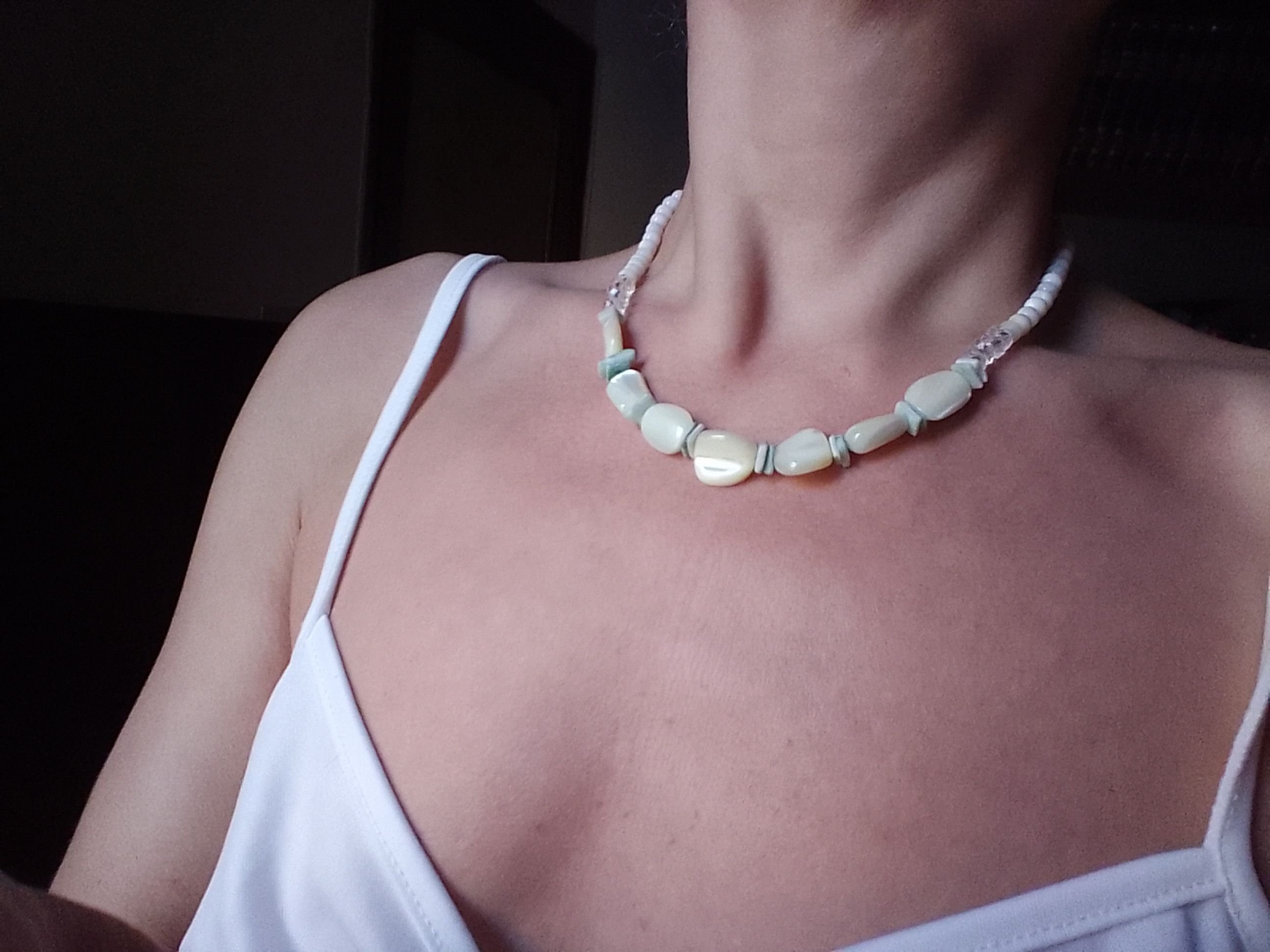 Handmade Necklace White/Ivory Gemstones Mother of Pearl Crystal Size ONE SIZE - 5 Thumbnail