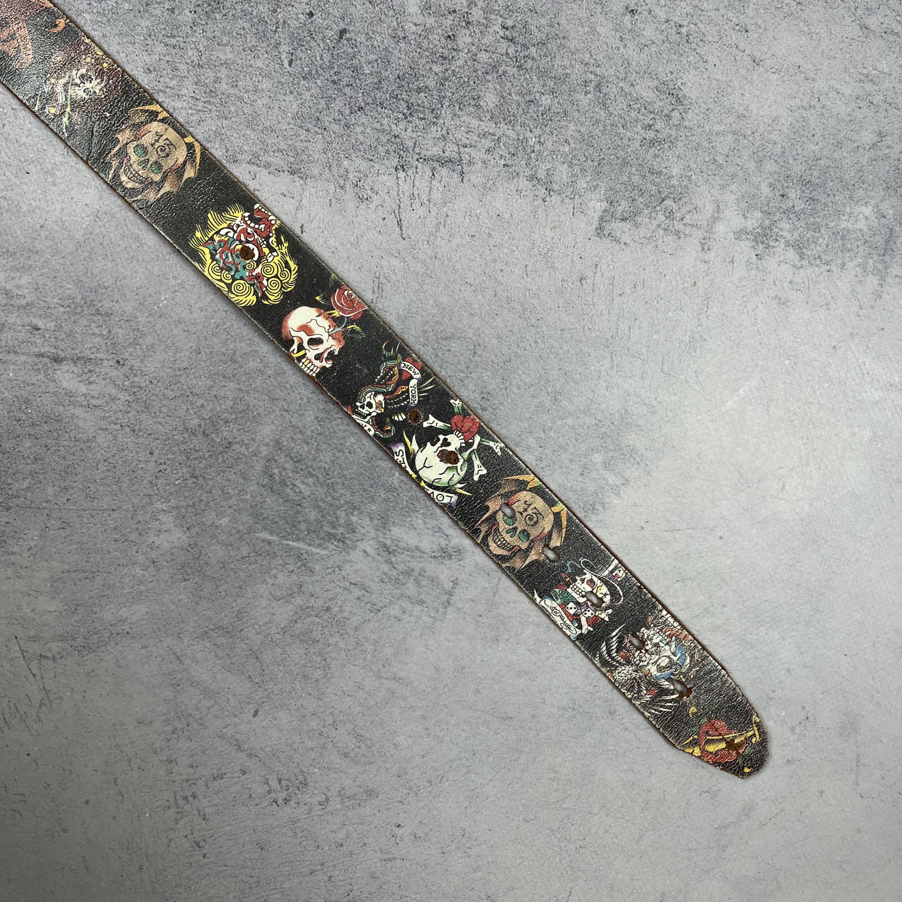 Ed Hardy Vintage Ed Hardy Y2K Tattoo Skulls Leather Belt 2000’s Size ONE SIZE - 5 Thumbnail