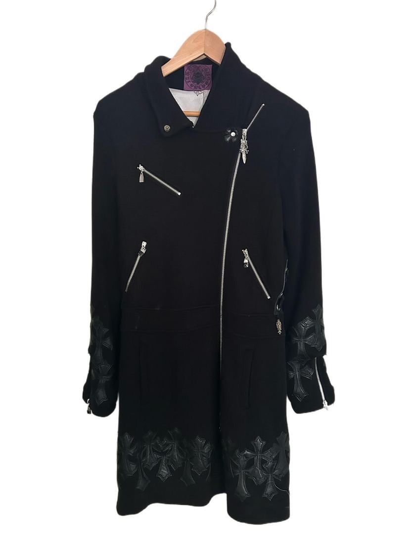 image of A G Rock N Roll Couture Amal Guessous Silk Lined Cross Patch Coat in Black, Men's (Size Medium)