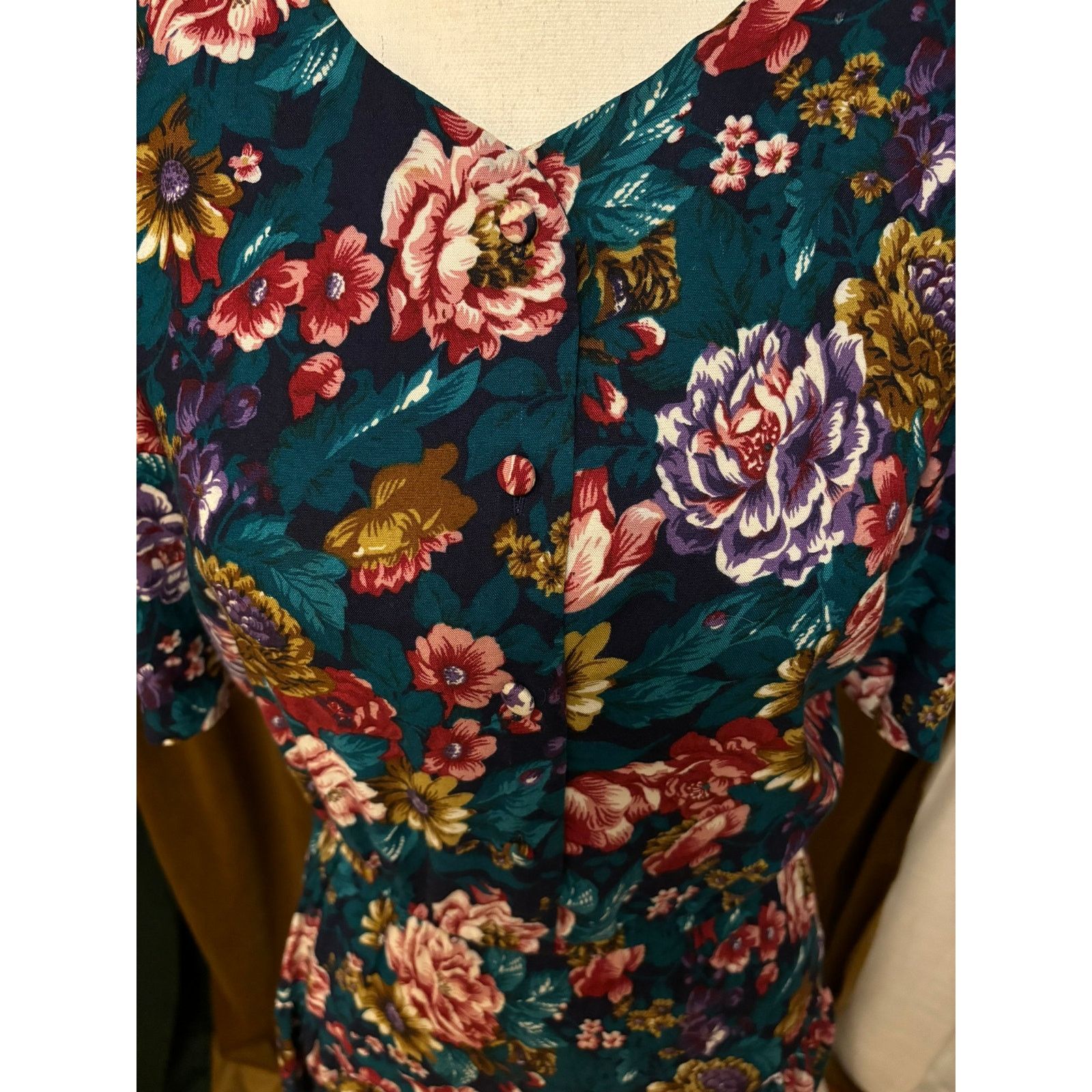 Other Vintage Pellini Floral Midi Dress 7/8 Short Sleeve Size M / US 6-8 / IT 42-44 - 7 Thumbnail