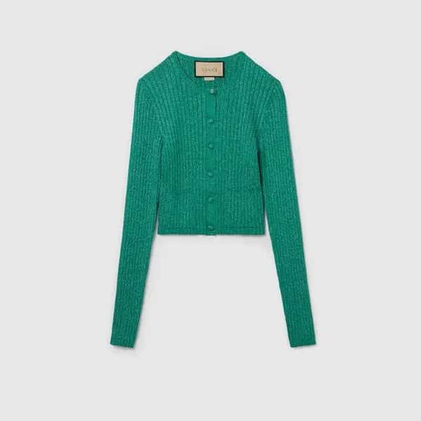 Gucci Rib Lame Crewneck Cardigan SIZE L