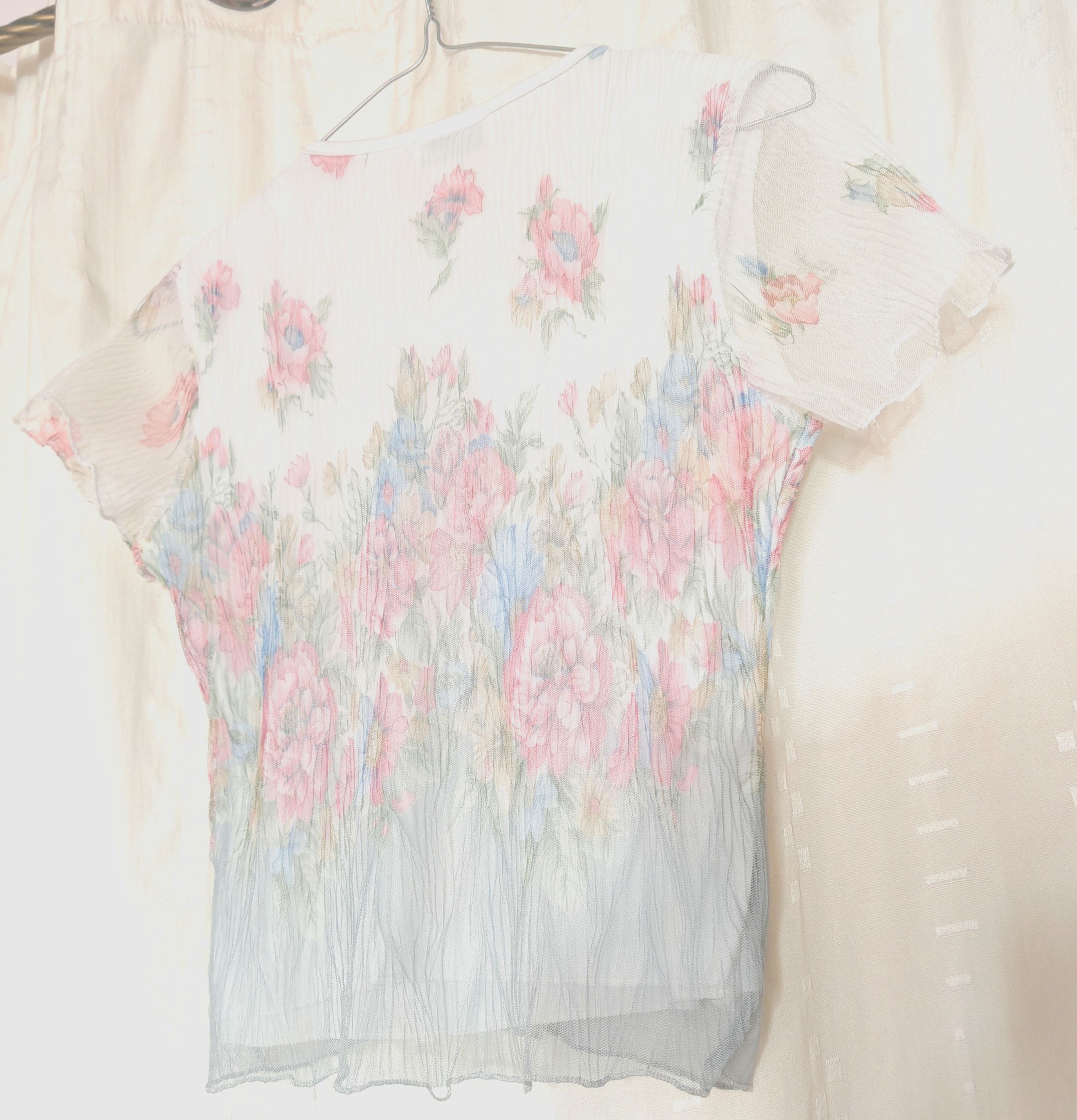 Vintage Vintage French Sheer Mesh Floral Crop Top Flare sz S 90s Y2K Size S / US 4 / IT 40 - 4 Thumbnail