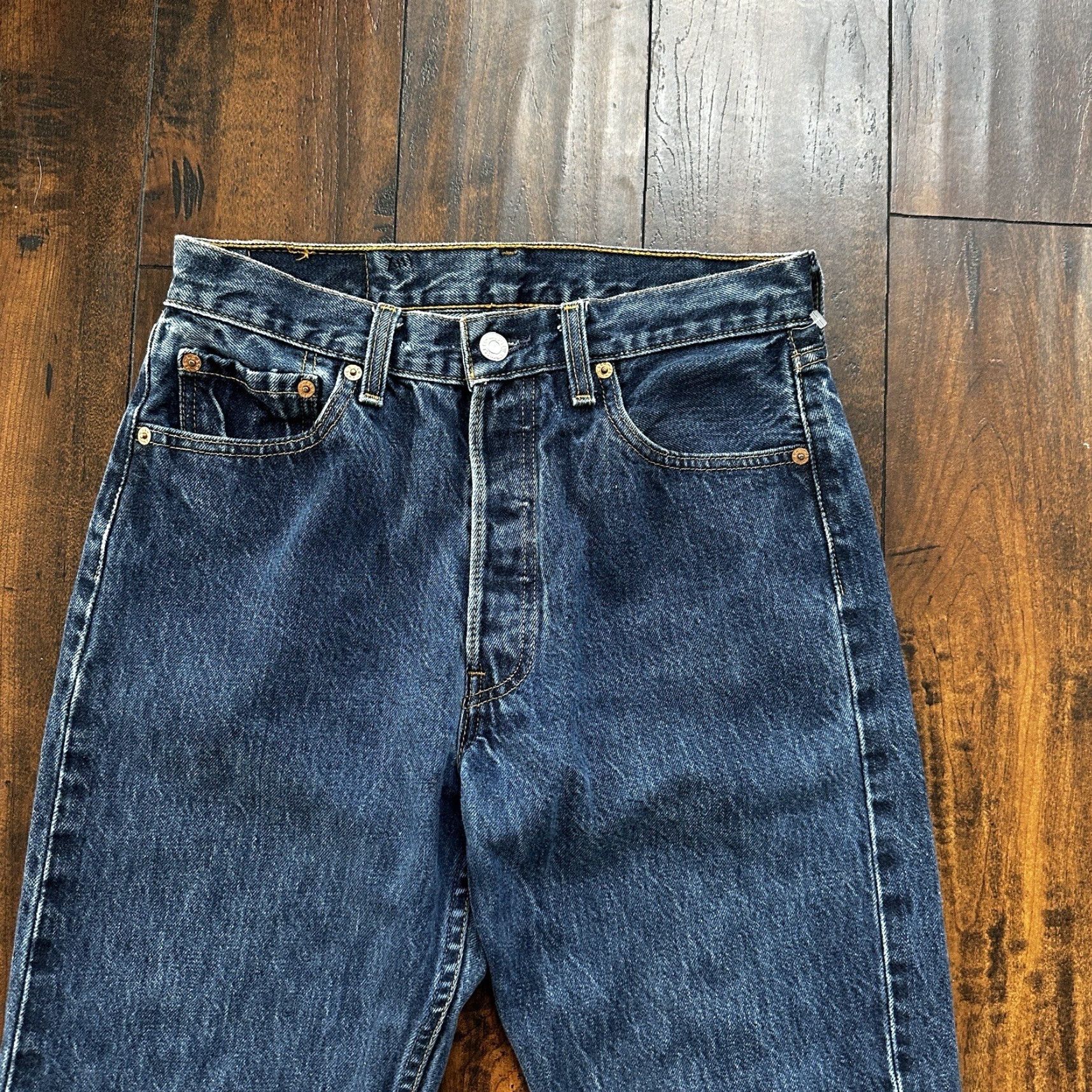 Levi's VINTAGE Levi's 501 Jeans 29x34 Blue Denim 90s 80s USA Mid Wash 27x29 Med Wash Classic Straight Men's Regular Cotton Denim Beltless Button Closure Size US 29 - 4 Thumbnail