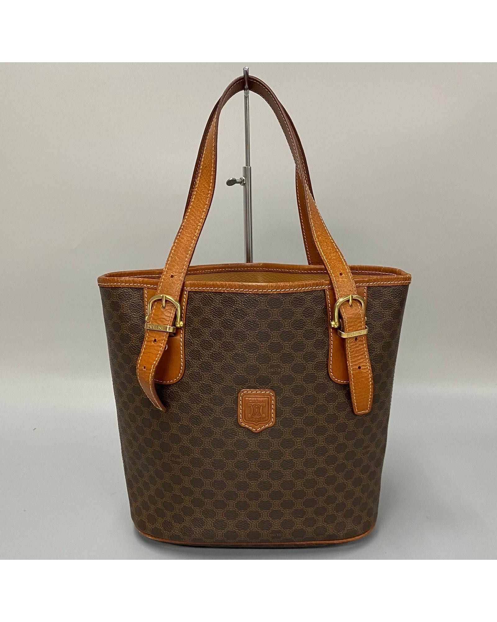 image of Celine Canvas Tote Bag In Brown With Unique Design, Women's