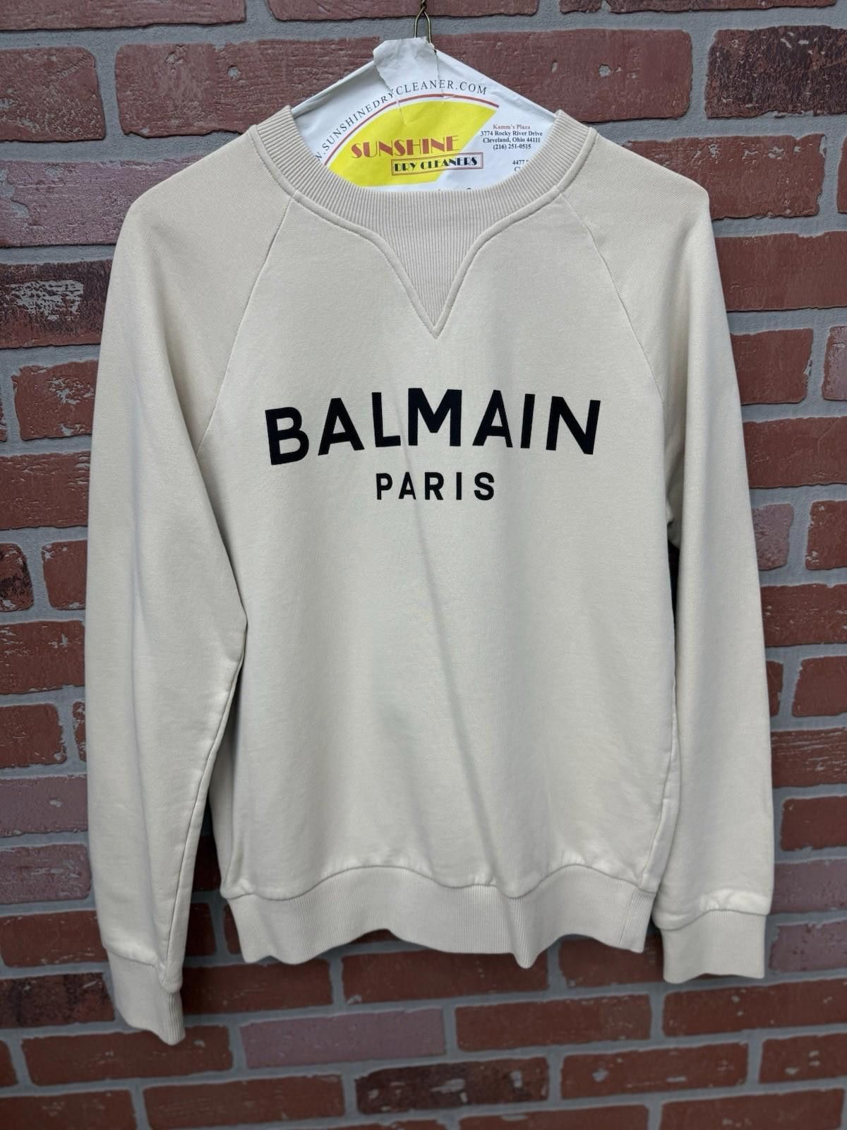 Balmain Balmain Beige Printed Logo Sweatshirt Size Small $750 Retail Size S / US 4 / IT 40 - 1 Thumbnail