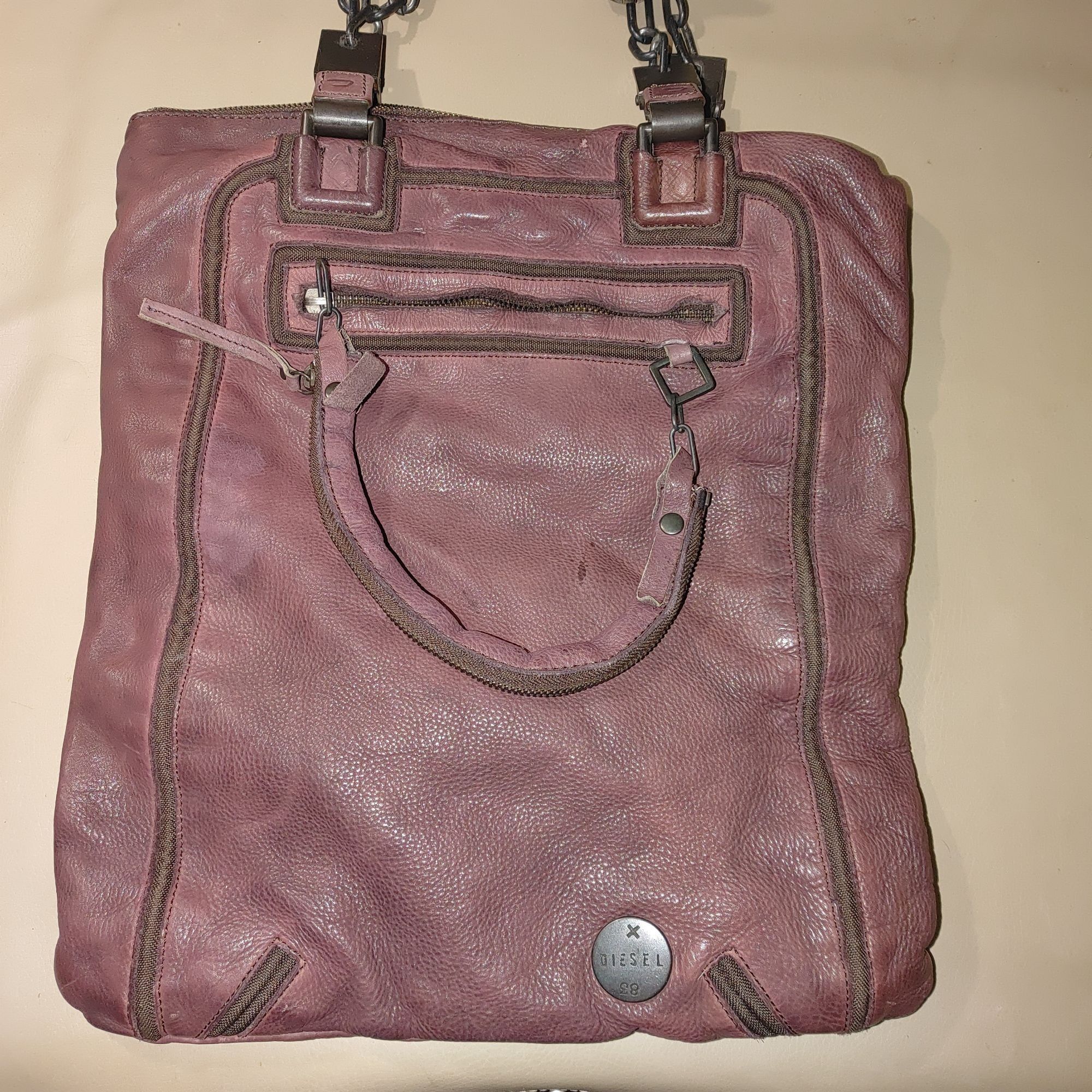 Diesel Diesel Vintage Leather Handbag Tote Purse Heavy Hardware Bur Size ONE SIZE - 19 Thumbnail