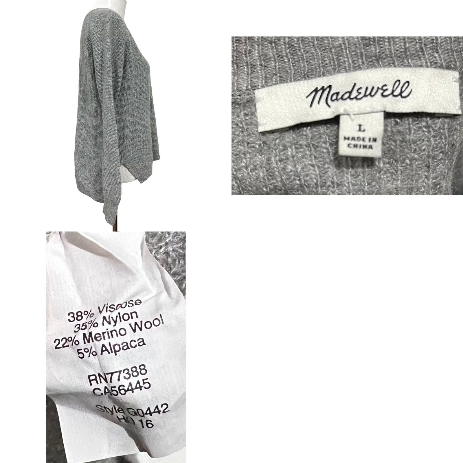 Madewell Madewell Waffle Knit Sweater Pullover Gray Wool Blend L Women's Pullover Knit Waffle-Stitch Wool Blend L Size L / US 10 / IT 46 - 8 Thumbnail