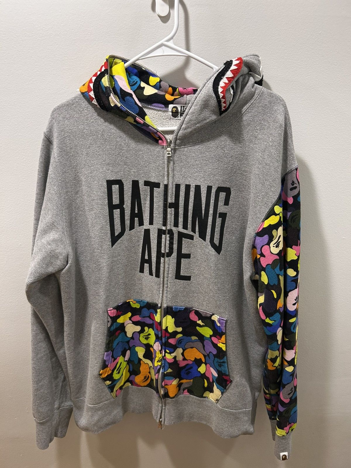 Bape Bape Multi Color Camo NYC Logo Shark Full Zip Hoodie | Grailed