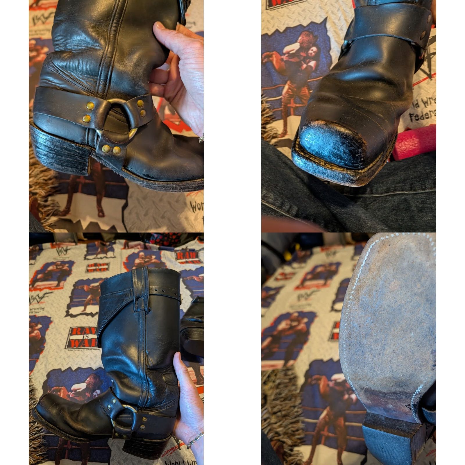 Frye VINTAGE Frye Harness Boot USA Men's Size 10M Moto Black Disressed Size US 9 / EU 42 - 11 Thumbnail