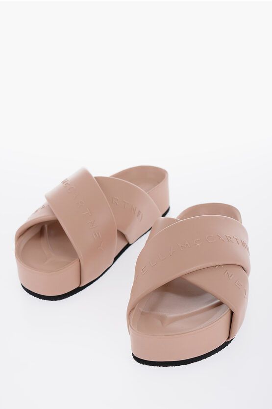 image of Stella Mccartney Vegan Leather Logoed Criss-Cross Slides in Pink, Women's (Size 10)
