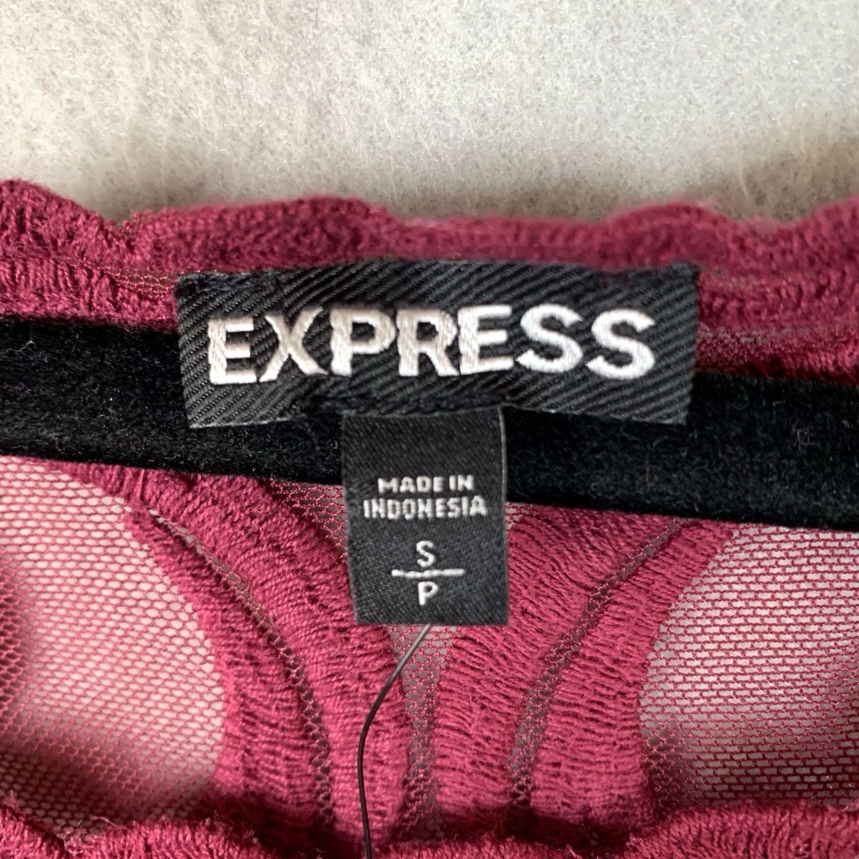 Express Express Blouse Women Small Maroon Floral Lace Sheer Goth Romantic Boho Shirt Long Sleeve Round Neck Pullover Embroidered Scalloped Hem NWT Express Top Size S / US 4 / IT 40 - 4 Thumbnail