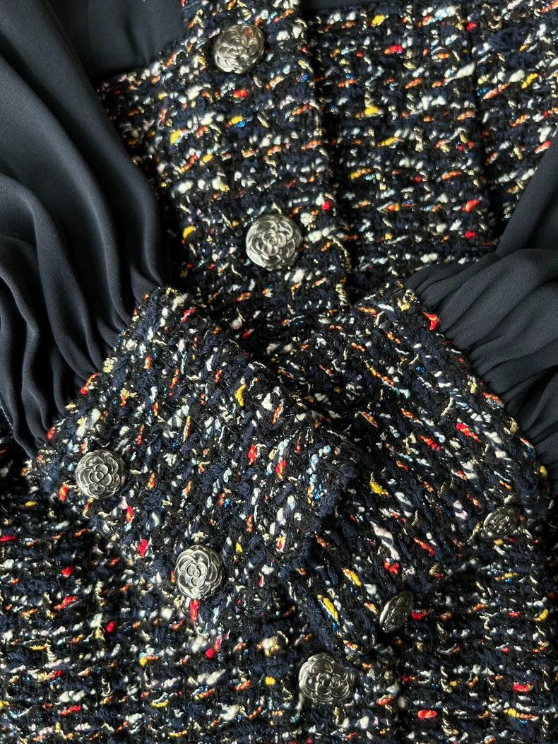 Chanel Chanel 15k tweed braided stitching silk dark blue dress 250 Size XS / US 0-2 / IT 36-38 - 4 Thumbnail