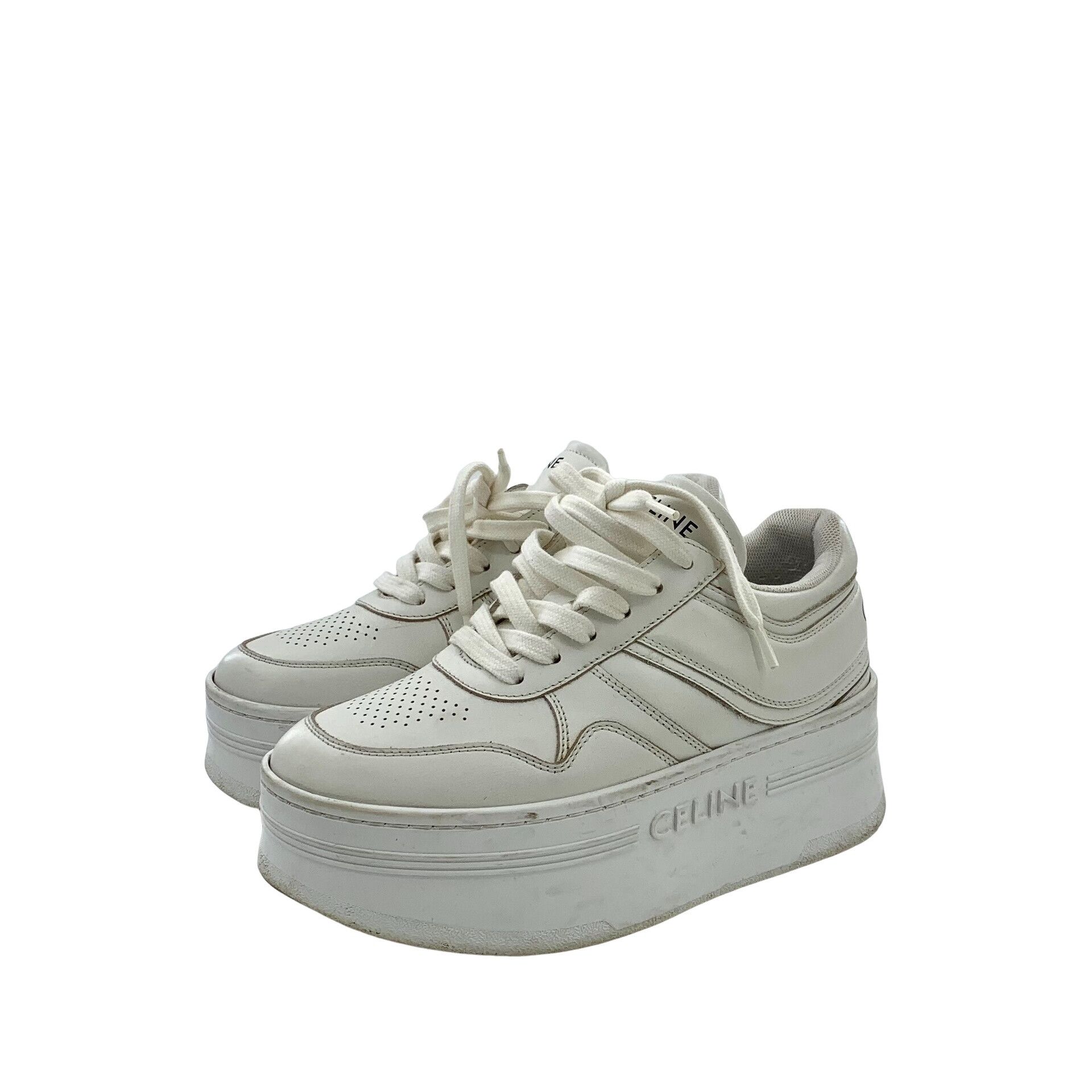 Celine Celine Block White Leather Platform Sneakers 34 Size US 4 / IT 34 - 1 Thumbnail