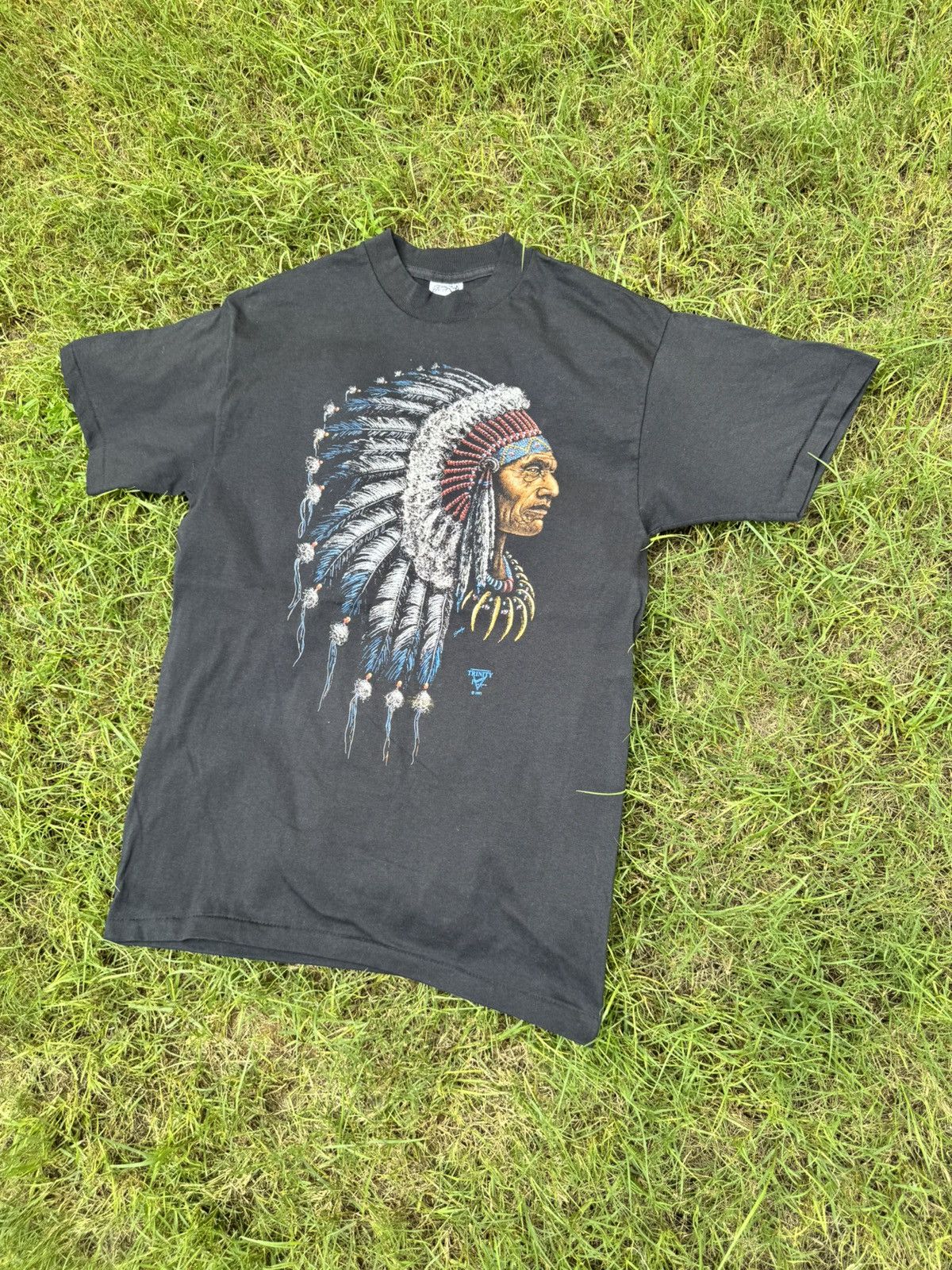 Vintage 1991 vintage black Trinity Indian Chief cotton t-shirt Size US L / EU 52-54 / 3 - 2 Thumbnail