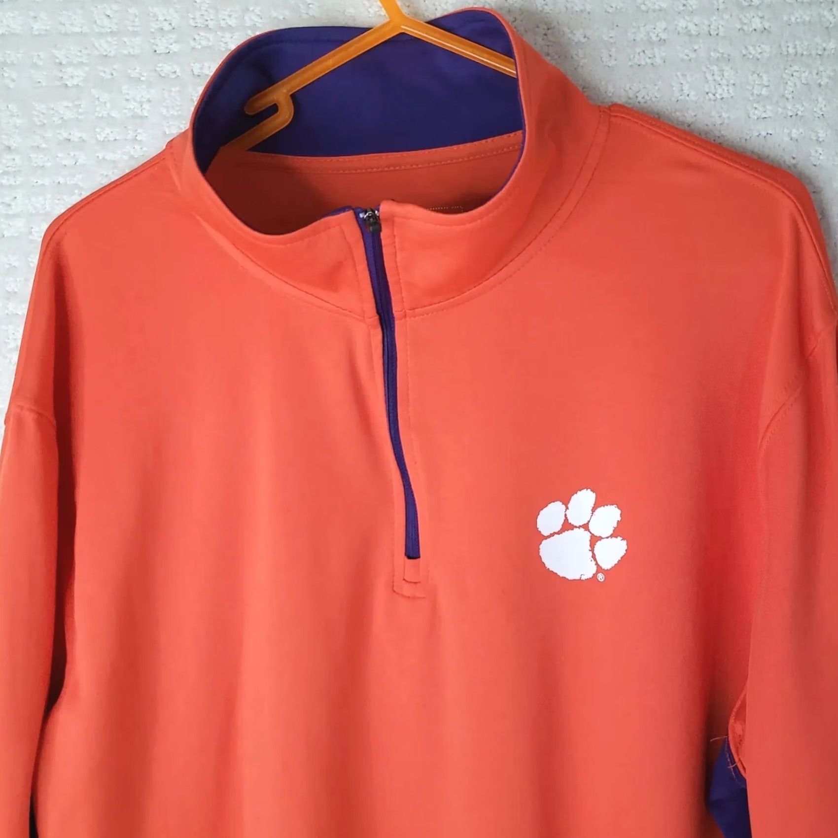 Vintage Clemson University Tigers Campus Heritage 1/4 Zip Long Sleeve Athletic Pullover Polo Men's XL Orange 100% Polyester Athletic Fit Size US XL / EU 56 / 4 - 4 Thumbnail