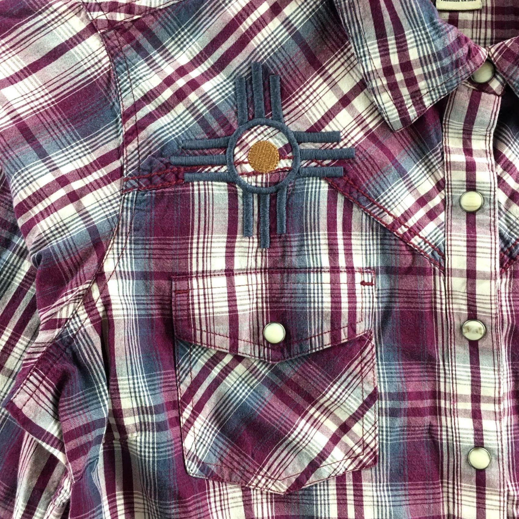 Ariat Ariat REAL Shirt Womens L Purple Blue Plaid Western Snap Button Zia Embroidery Shirt Size L / US 10 / IT 46 - 4 Thumbnail