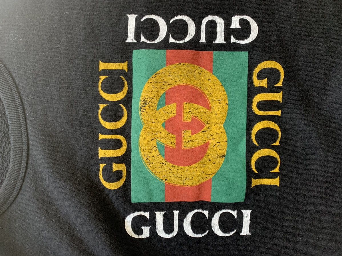 Gucci Black Distressed Gucci Logo Sweatshirt Size US L / EU 52-54 / 3 - 2 Thumbnail