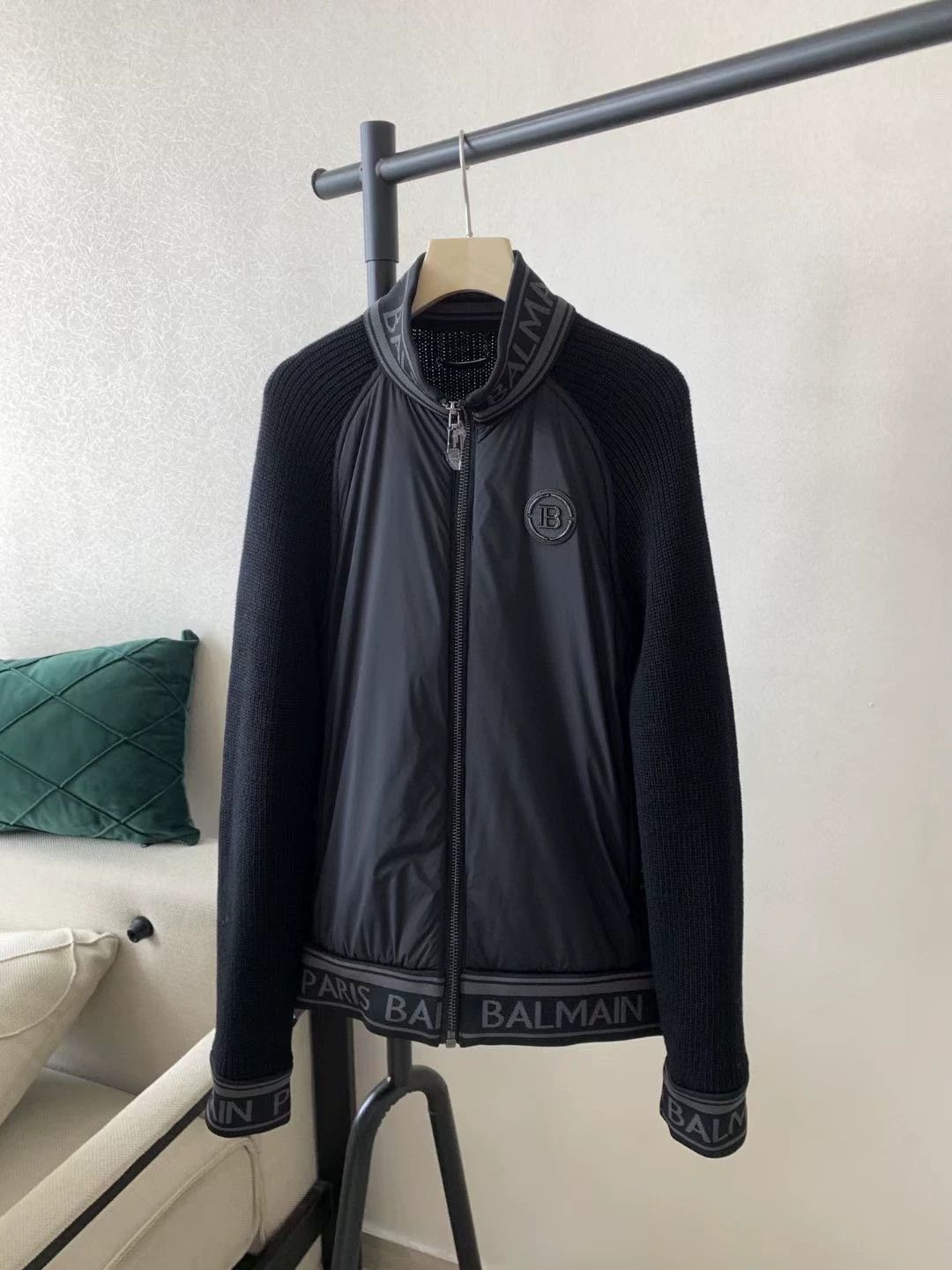 Saint Laurent Paris Balmain Black Logo Knit Sleeve Jacket Size US M / EU 48-50 / 2 - 1 Thumbnail
