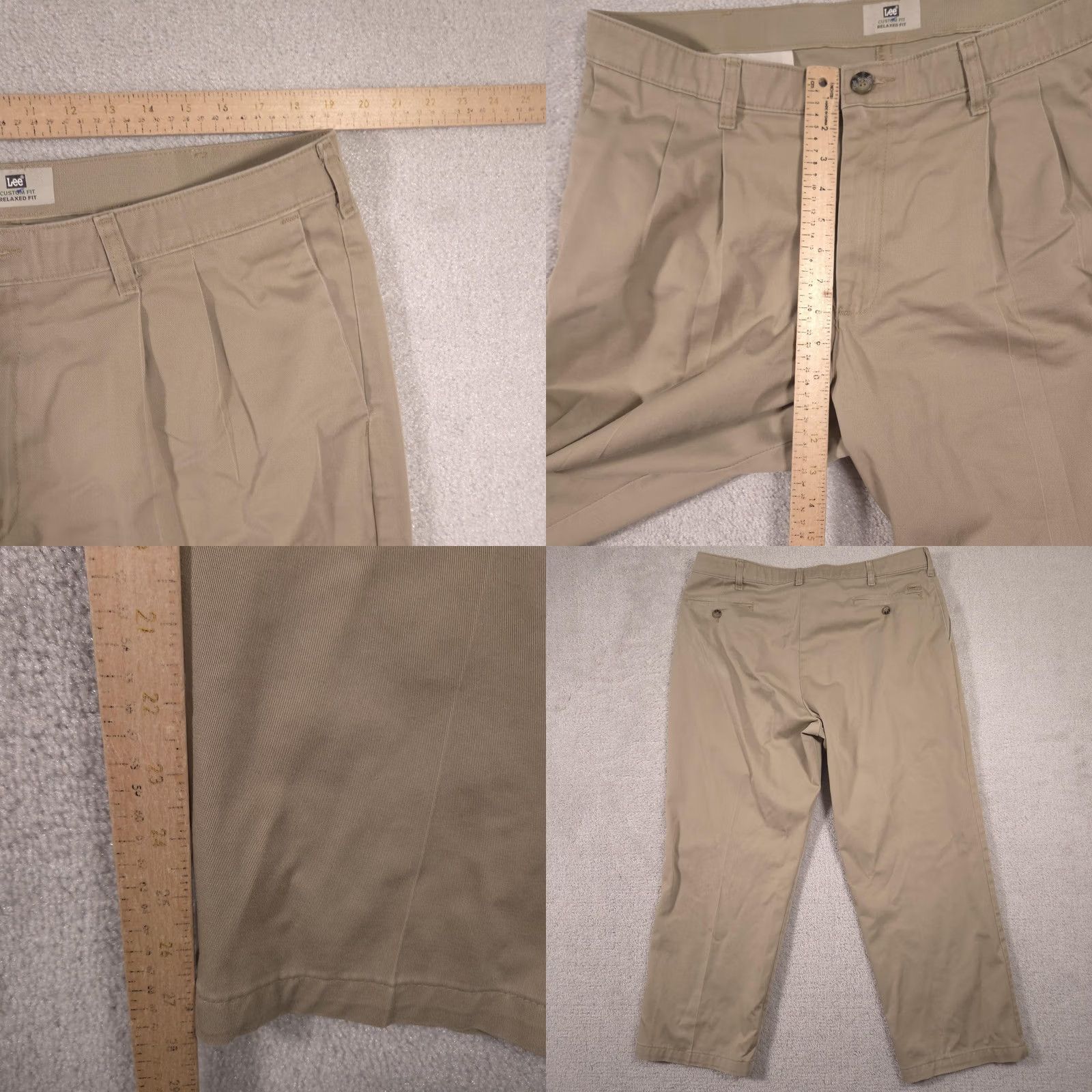 Lee Lee Khakis Pants Mens 38x29 Beige Custom Fit Relaxed Pleated Chino Straight Pants Mens Beige 38x29 Slit? Size US 38 / EU 54 - 8 Thumbnail