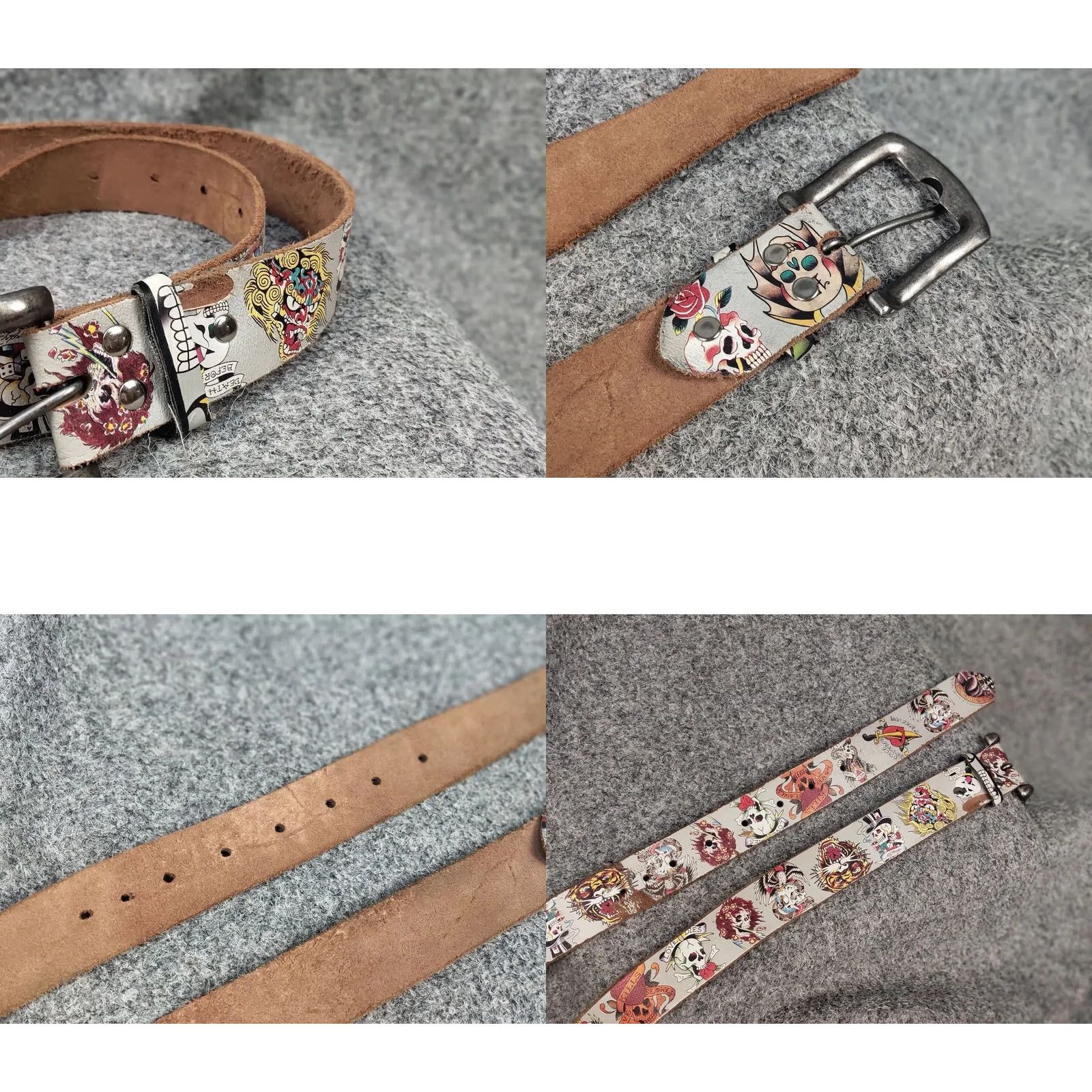 Ed Hardy VINTAGE Ed Hardy Belt Men Leather Brown One Size 90s Y2K Studded Logo Buckle Leather Size ONE SIZE - 8 Thumbnail
