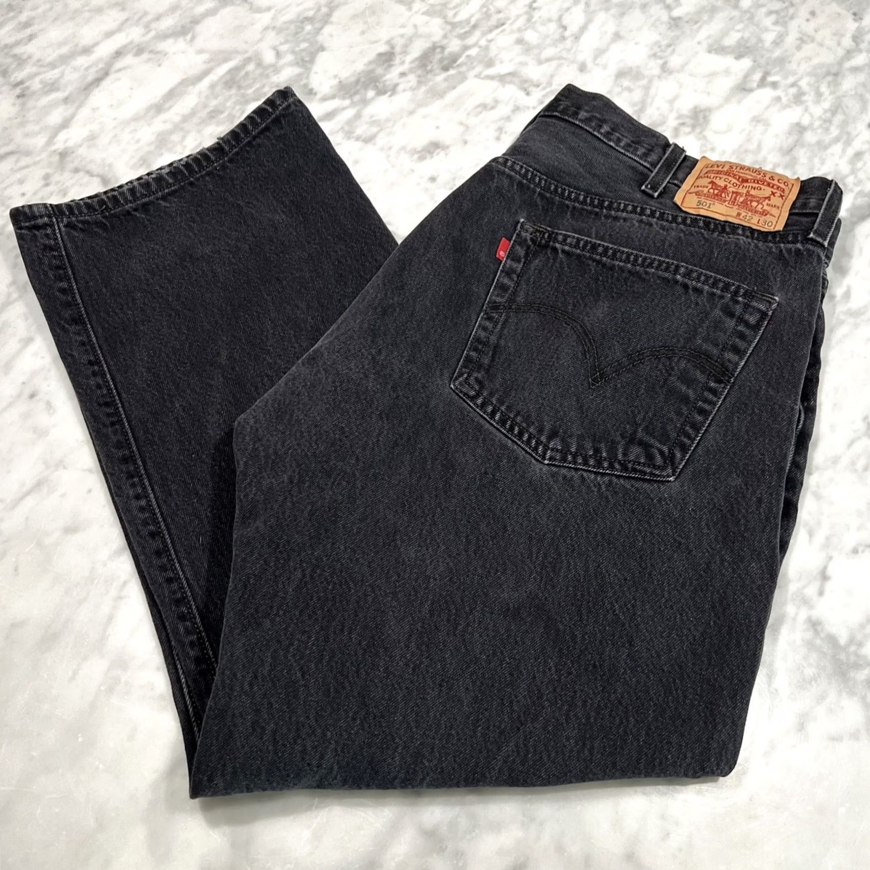 Levi's VINTAGE Levis 501 Jeans Mens 42x30 Black Straight Leg Button Fly Americana 90s Logo USA Mens Size US 42 / EU 58 - 3 Thumbnail