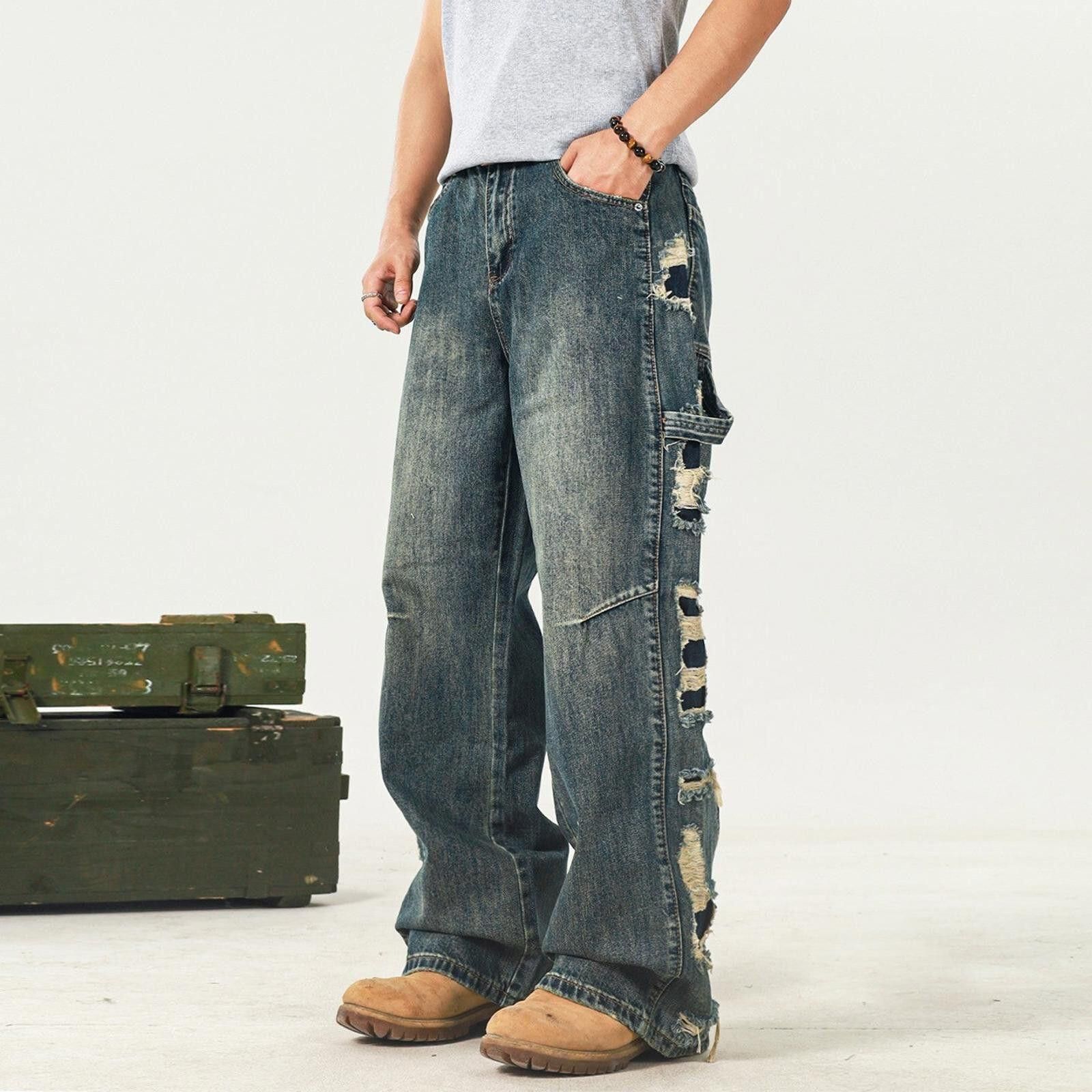 Jean Heavy Distressed Work Jeans – Washed, Loose Straight Size US 32 / EU 48 - 2 Thumbnail