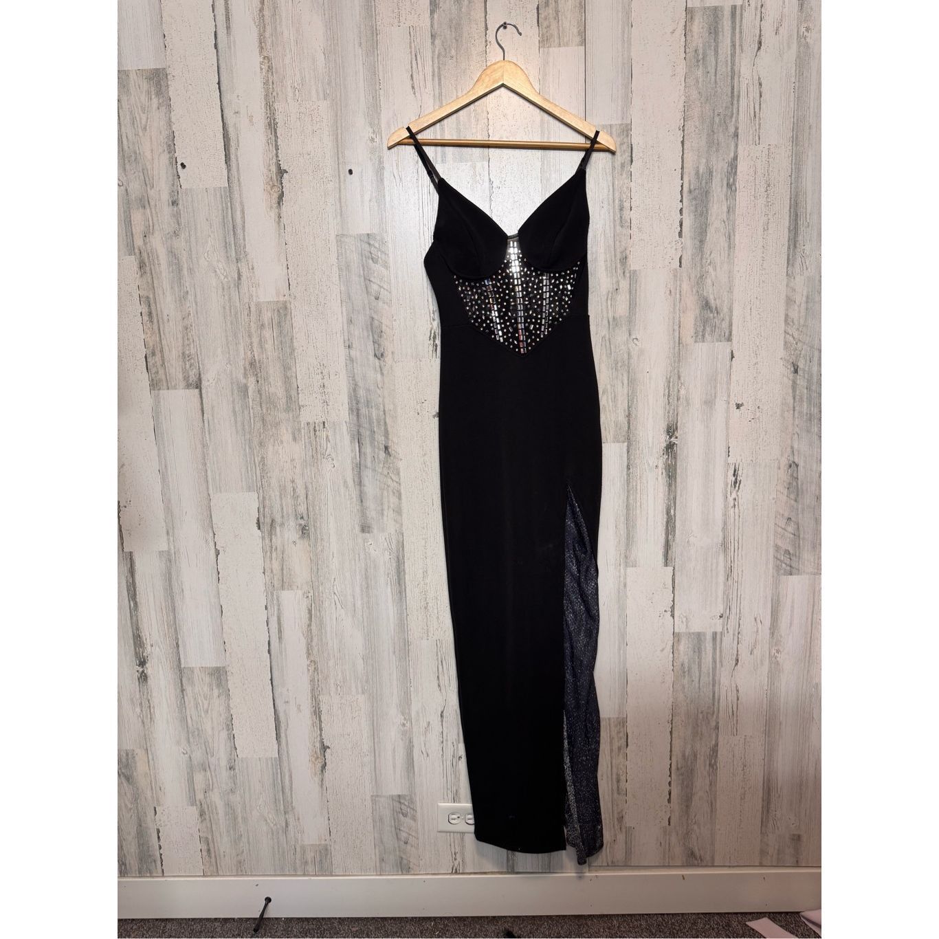 Other Black Rhinestone Mesh Evening Gown – Slit Maxi Dress, Size M Size M / US 6-8 / IT 42-44 - 3 Thumbnail