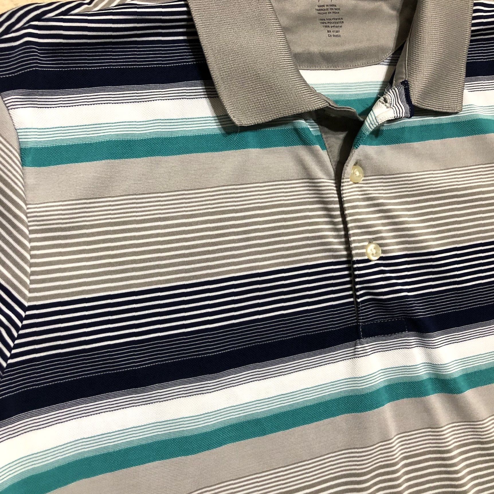 Chaps Chaps Medium Golf Polo Shirt Light Gray Striped Short Sleeve Casual Mens Size US M / EU 48-50 / 2 - 2 Thumbnail