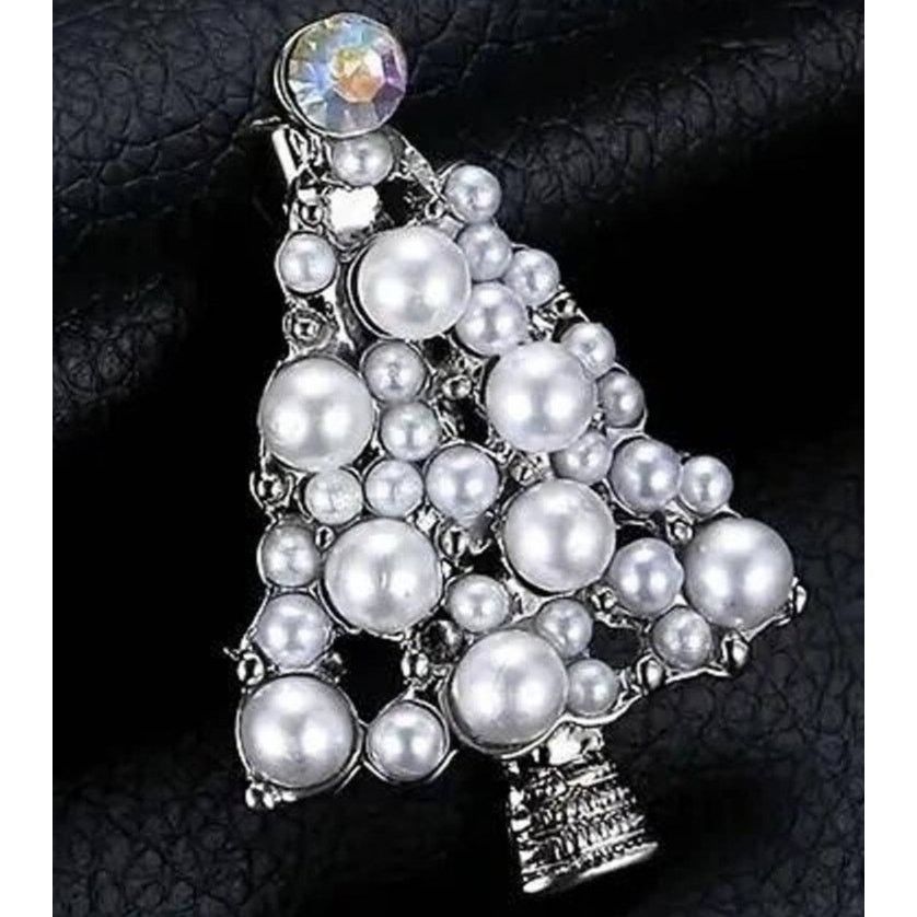 Other Faux Pearl Christmas Tree Brooch Aurora Borealis Rhinestone Size ONE SIZE - 1 Thumbnail
