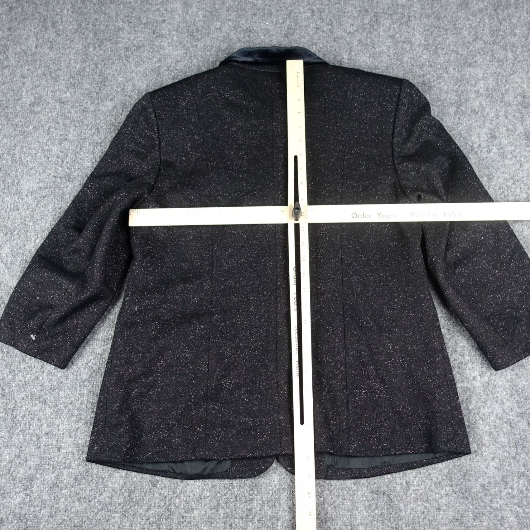 Velvet VINTAGE Versalle Jacket Womens 44 Black Viscose Glitter Collar Button VT Shiny Velvet Classic 1990s Womens Size M / US 6-8 / IT 42-44 - 3 Thumbnail