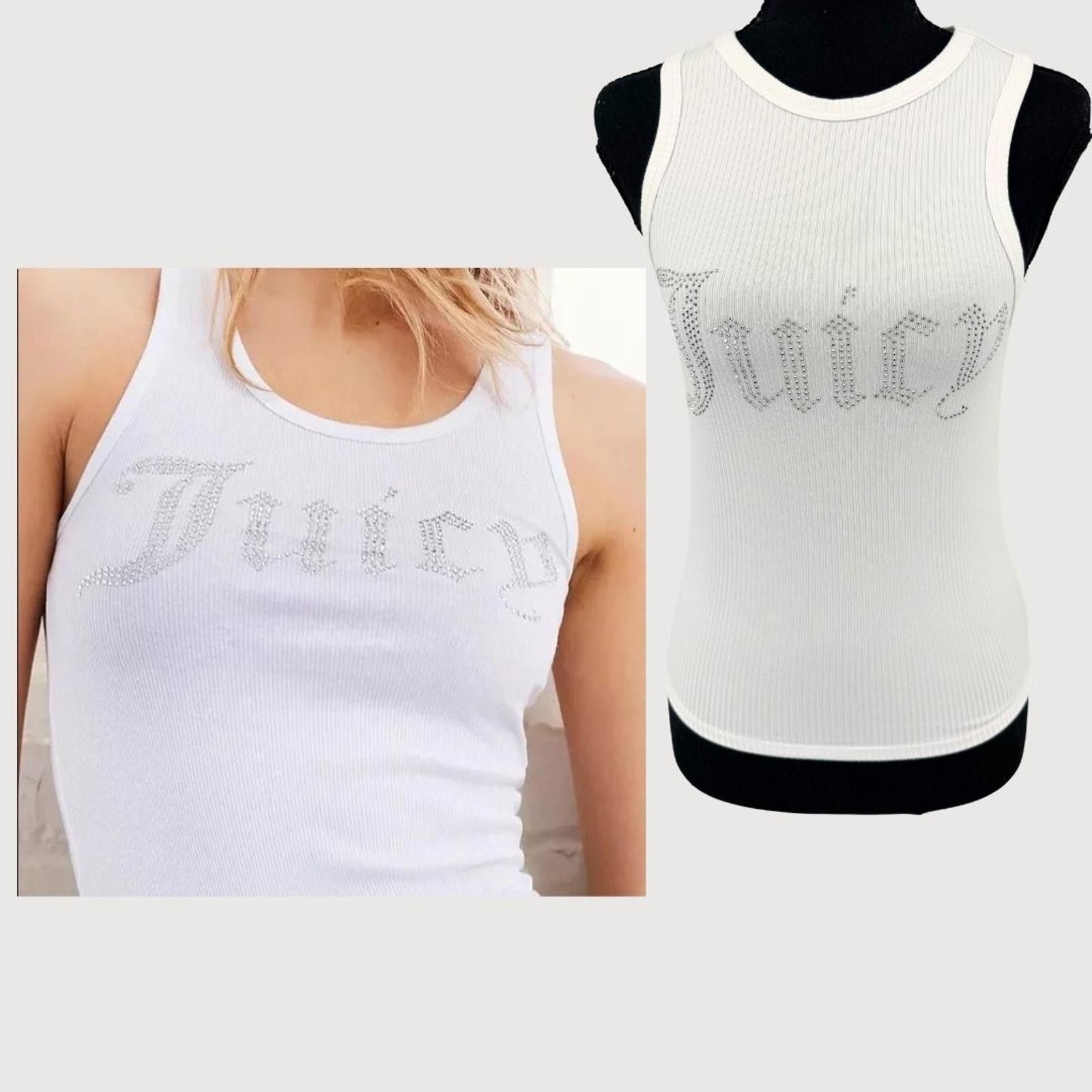 Juicy Couture Jeans Juicy Couture Rhinestone Logo Ribbed Tank Top Y2K White S Size S / US 4 / IT 40 - 1 Thumbnail