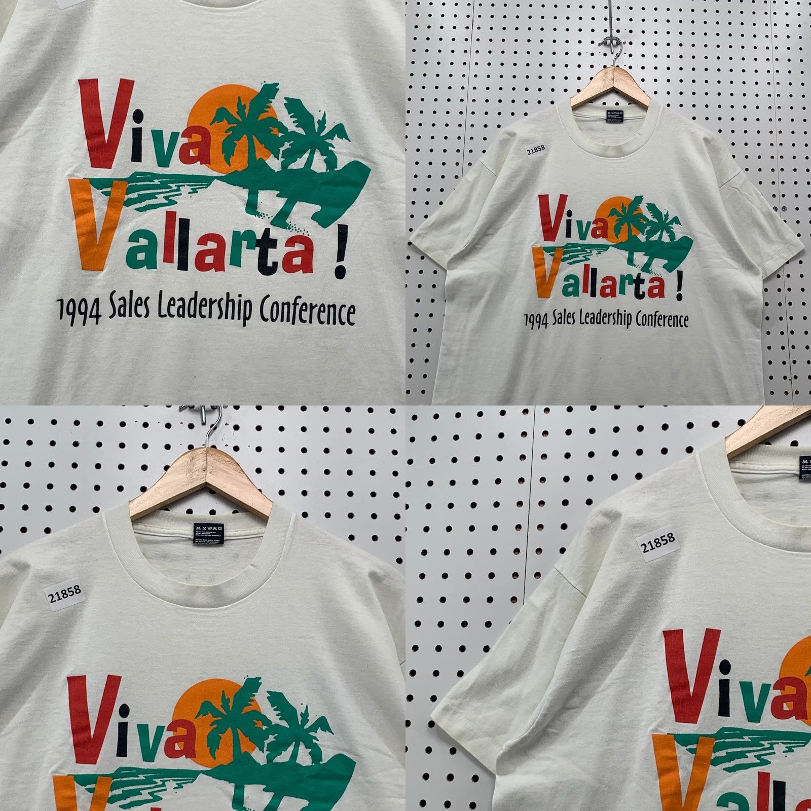 Fruit Of The Loom VINTAGE Wausau Shirt White 1994 Viva Vallarta Single Stitch Mens XL 23x28.5 T-Shirt Fruit of the Loom 90s Beach Size US XL / EU 56 / 4 - 8 Thumbnail