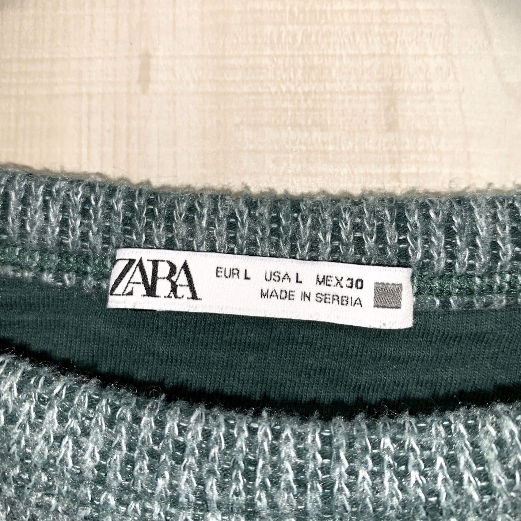 Zara Zara Women’s L Crop Balloon Sleeve Green Knit Sweater Top-4069 Size L / US 10 / IT 46 - 3 Thumbnail