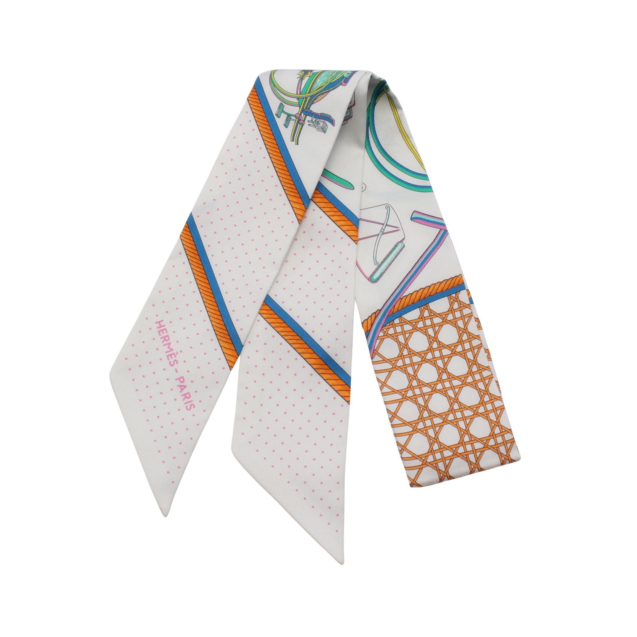 Hermes Hermes Twilly Les Voitures A Transformation Ribbon Scarf Silk Off White Multicolor Size ONE SIZE - 1 Thumbnail