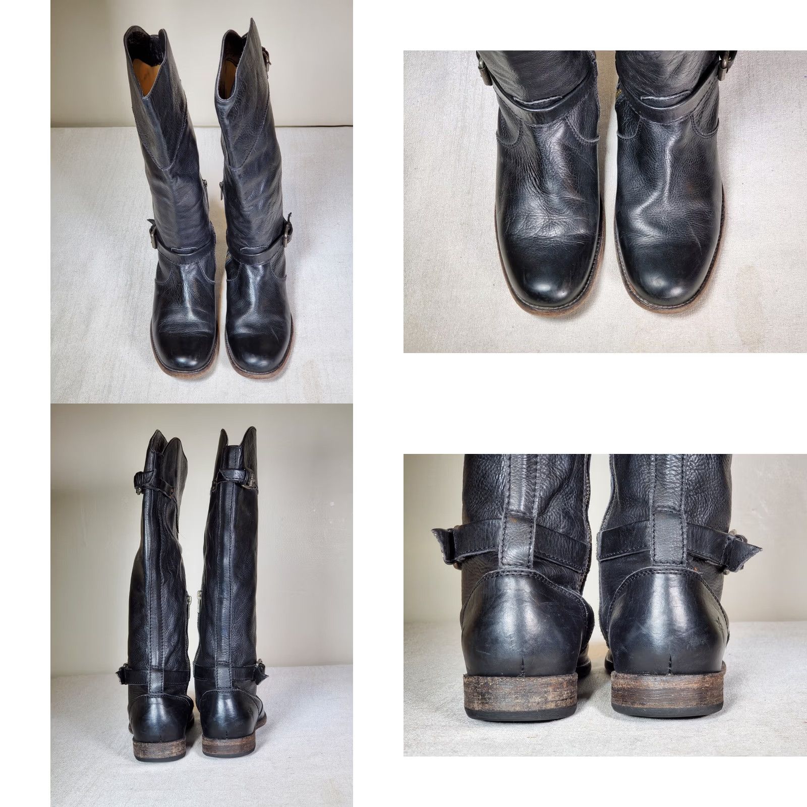 Frye FRYE Phillip Riding Tall Boots Black Leather 3476844 Women's US 9.5 B Knee High Buckle Zip Leather Lining Block Heel VGC Size US 10 / IT 40 - 8 Thumbnail