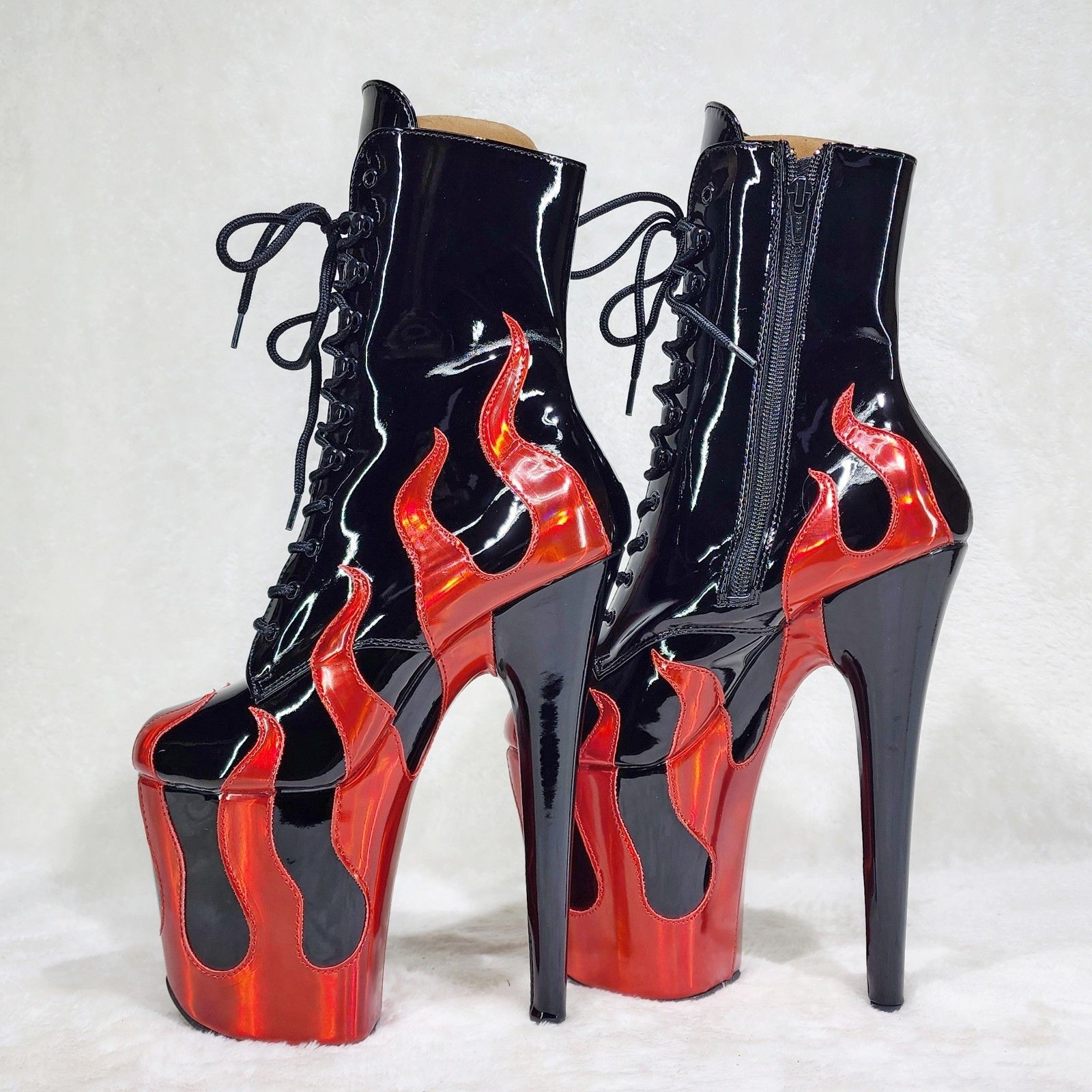 Other Flamingo 1020FLM Flame Black Patent Red Flames 8" Heel Plat Size US 10 / IT 40 - 2 Thumbnail